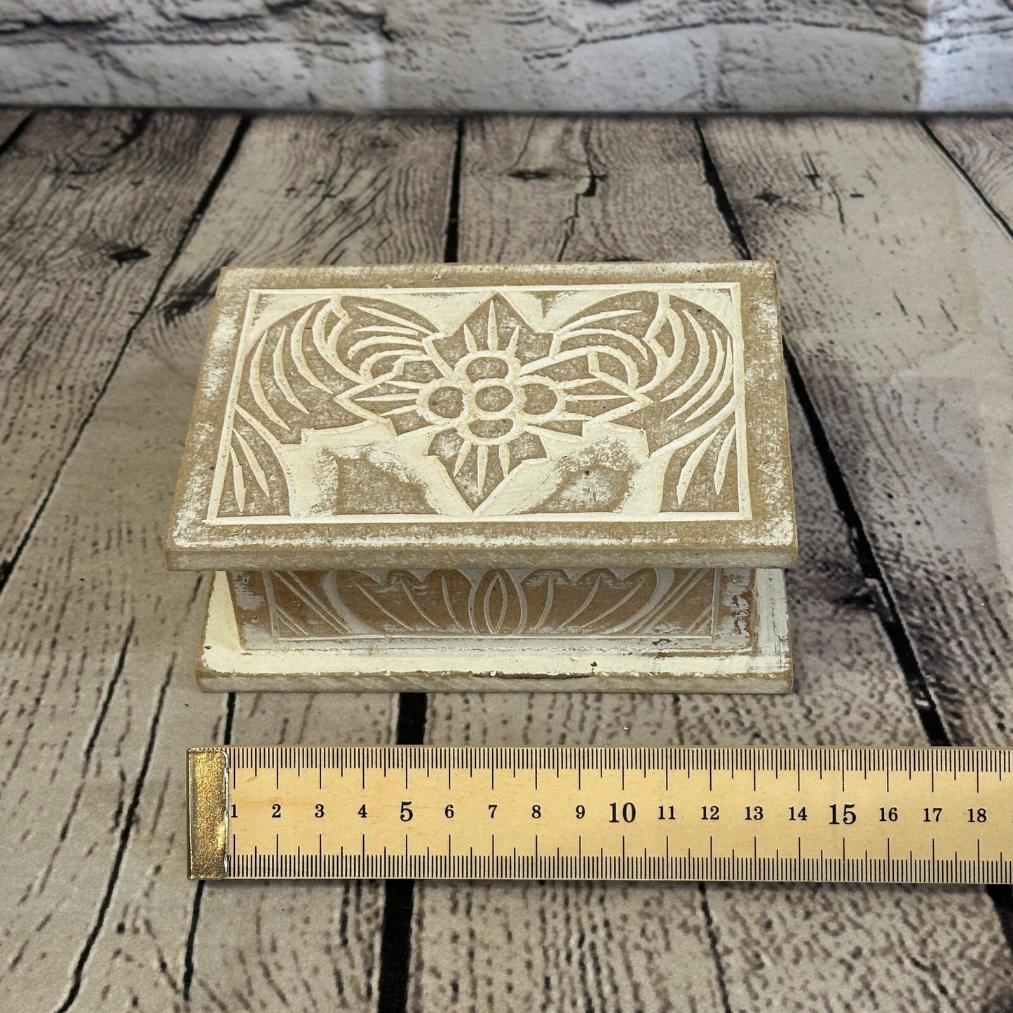 White Flower MDF Box Lotus 14cm x 10cm x 6cm Wooden Box Trinket Handmade