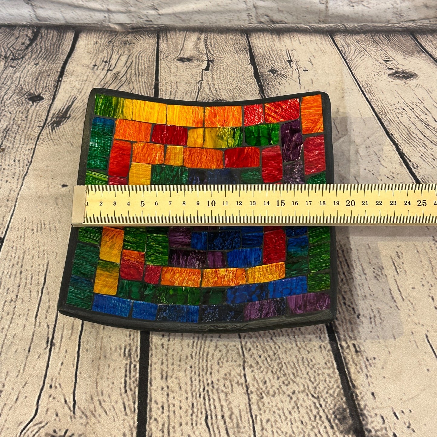 20cm Rainbow Small Swirl Square Mosaic Handmade Ceramic Glass Tile Bowl Fruit