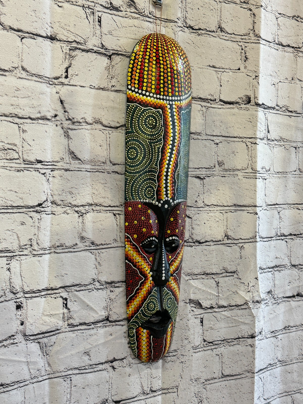 Mask 50cm Carved Wooden Dot Painted Ethnic Tribal Tiki Wall Art Handmade No 3