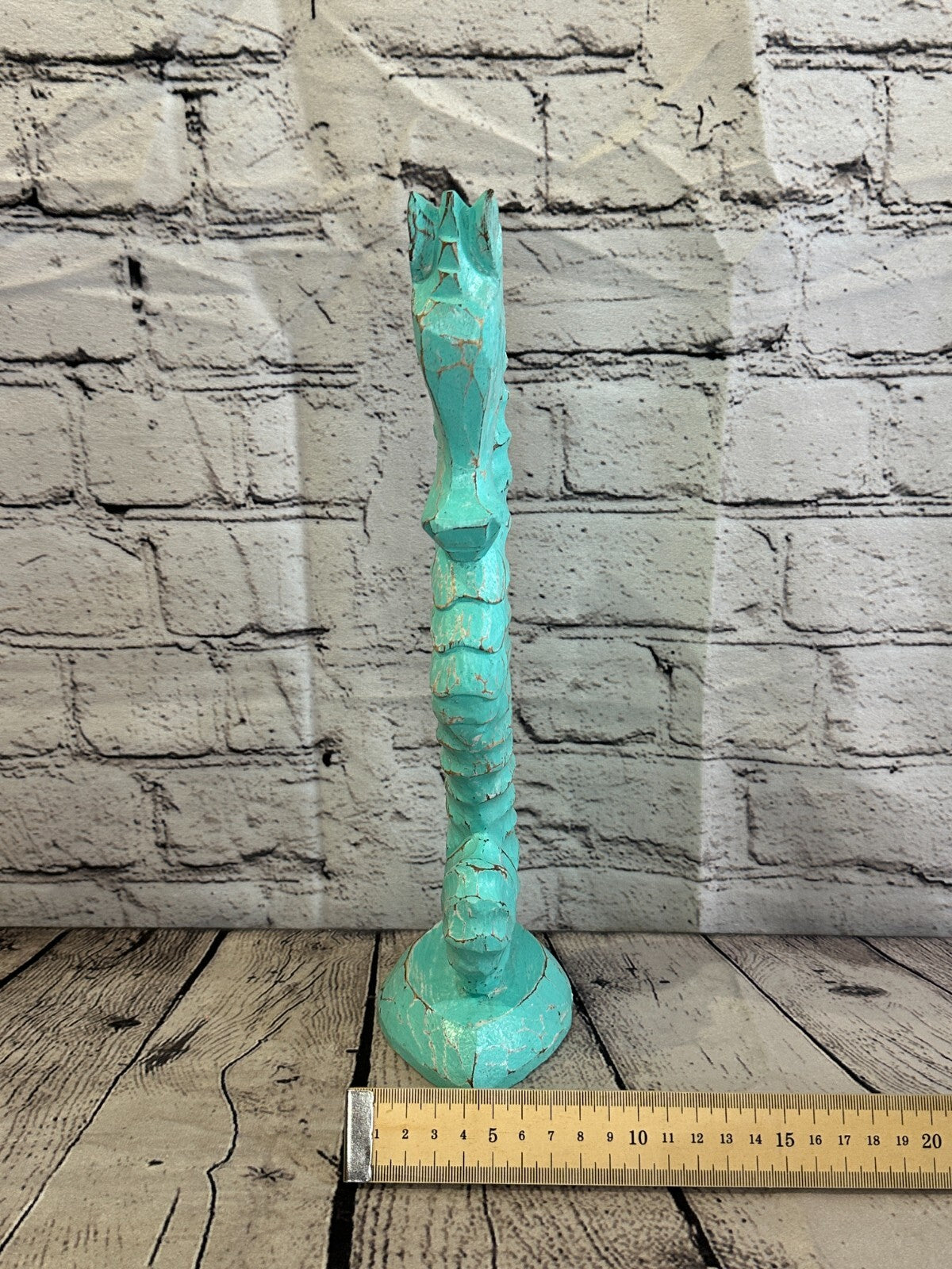 30cm Green Plain Wooden Shabby Seahorse Statue Ornament Fair Trade Handcarved