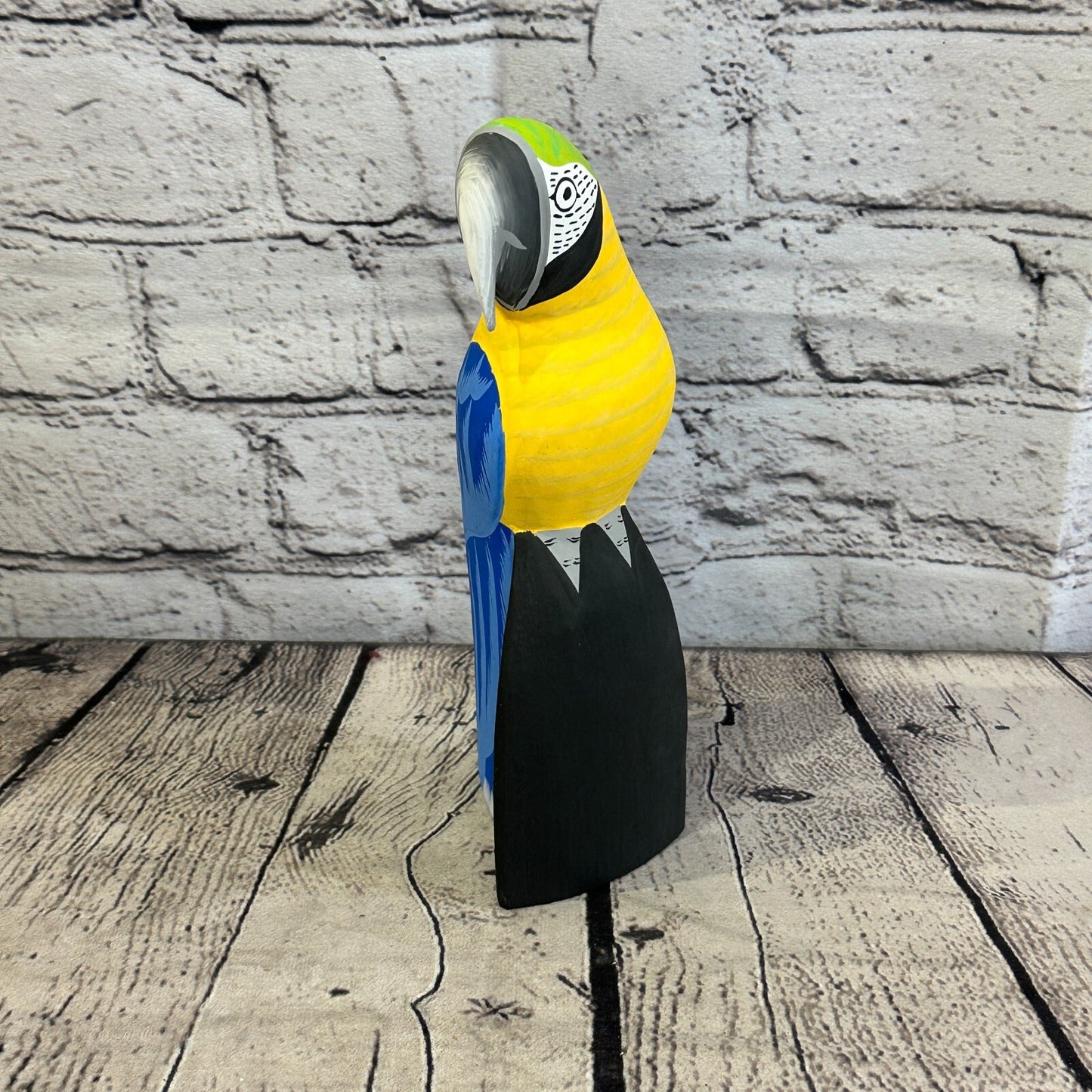 20cm Blue Parrot Bird Ornament Statue Fair Trade Hand Made Carved Wood