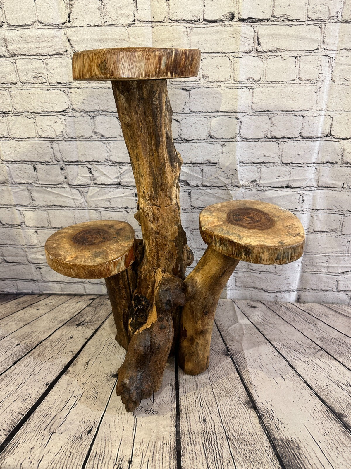 60cm x 45cm Triple Teak Root Wood Mushroom Coffee Table Side Home Furniture