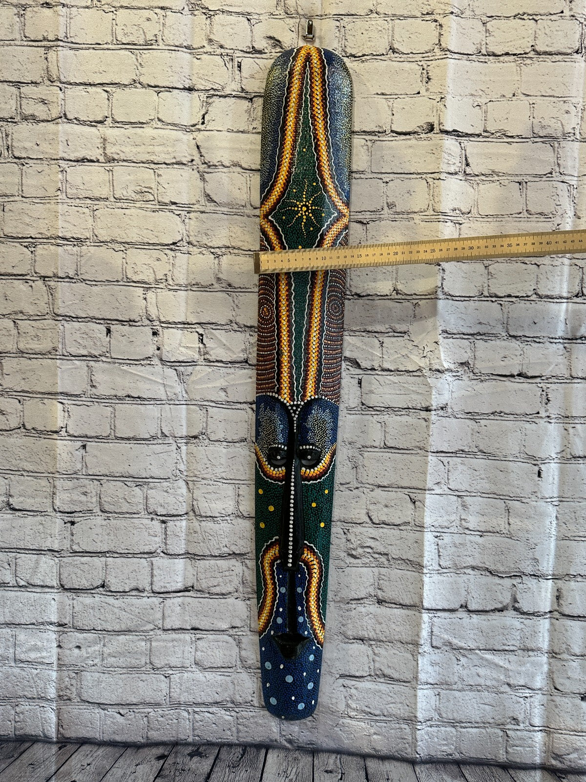 Mask 100cm Carved Wooden Dot Painted Ethnic Tribal Tiki Wall Art Handmade No 4