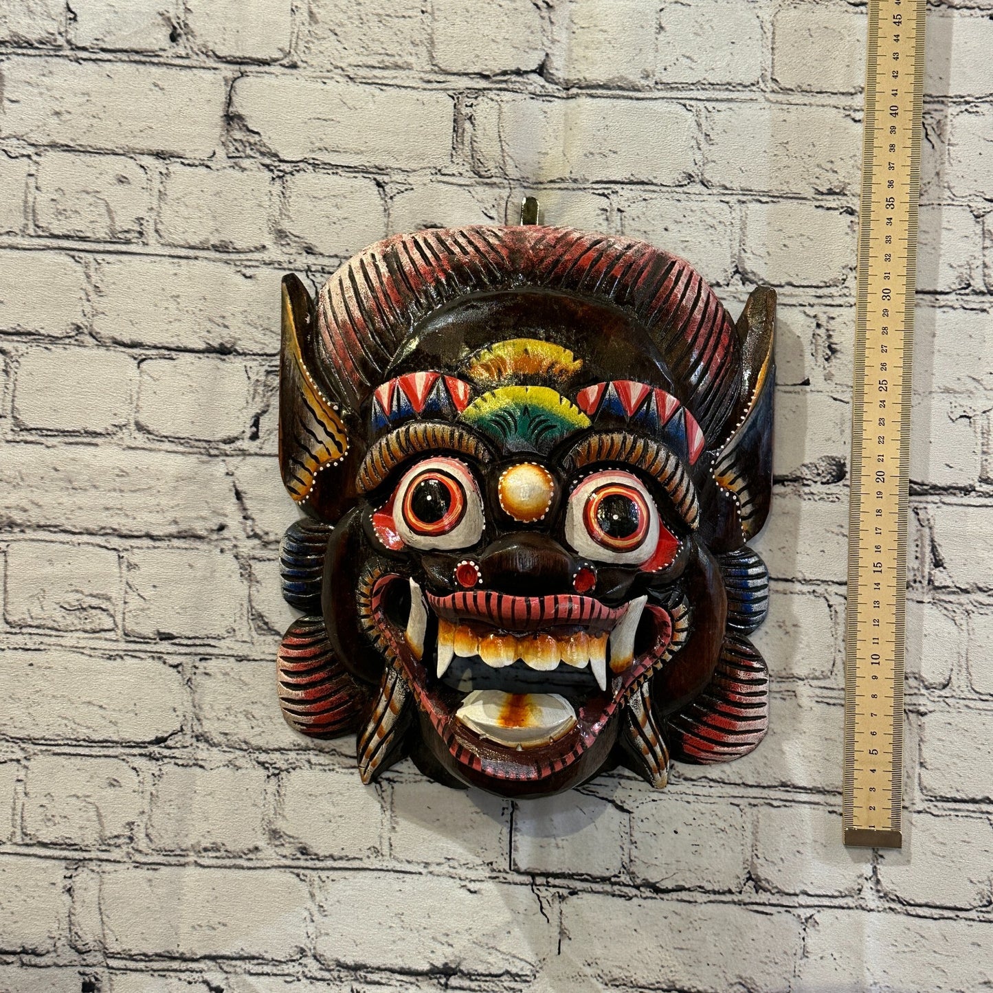 Large Wooden Brown Barong Wall Mask 30cm x 25cm Handmade And Fairtrade