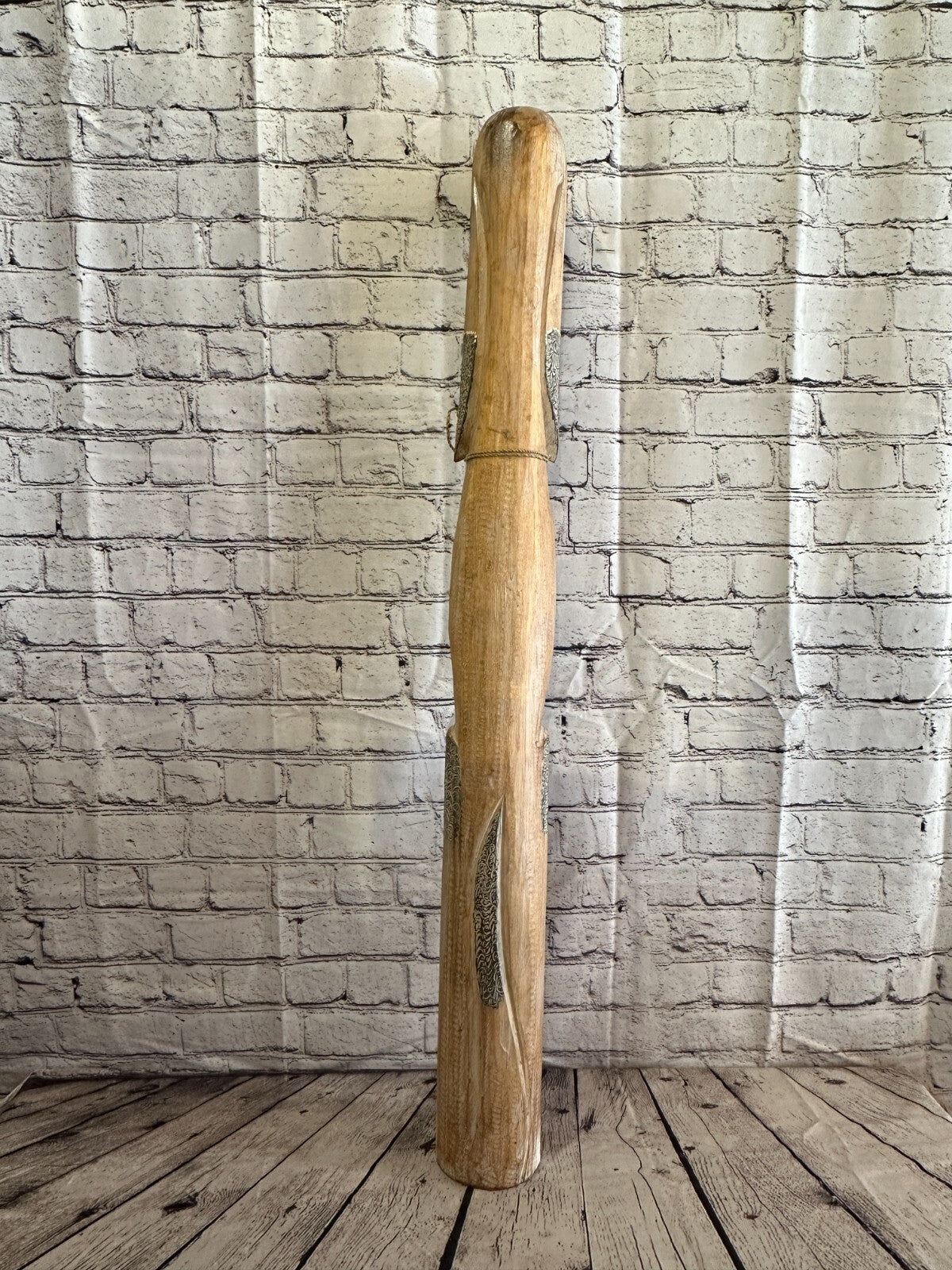 100cm Light Brown Flower Wooden Shabby Dog Statue Ornament Fair Trade Handcarved