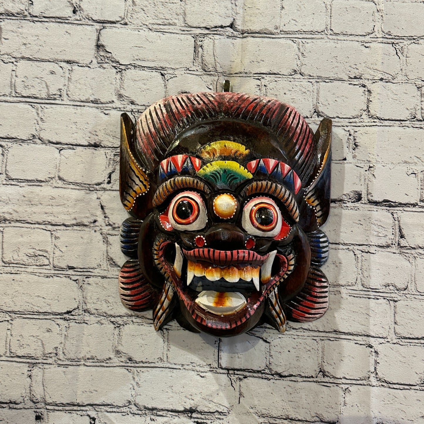 Large Wooden Brown Barong Wall Mask 30cm x 25cm Handmade And Fairtrade