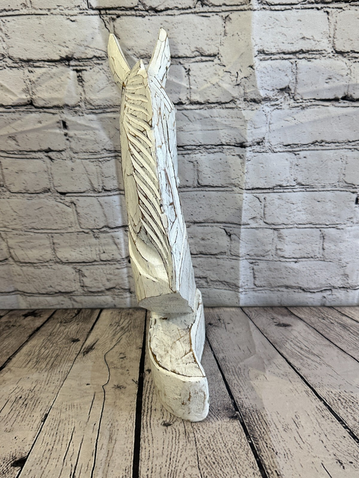 White Wooden 40cm x 20cm Horse Head Bust Hand Carved Wood Sculpture