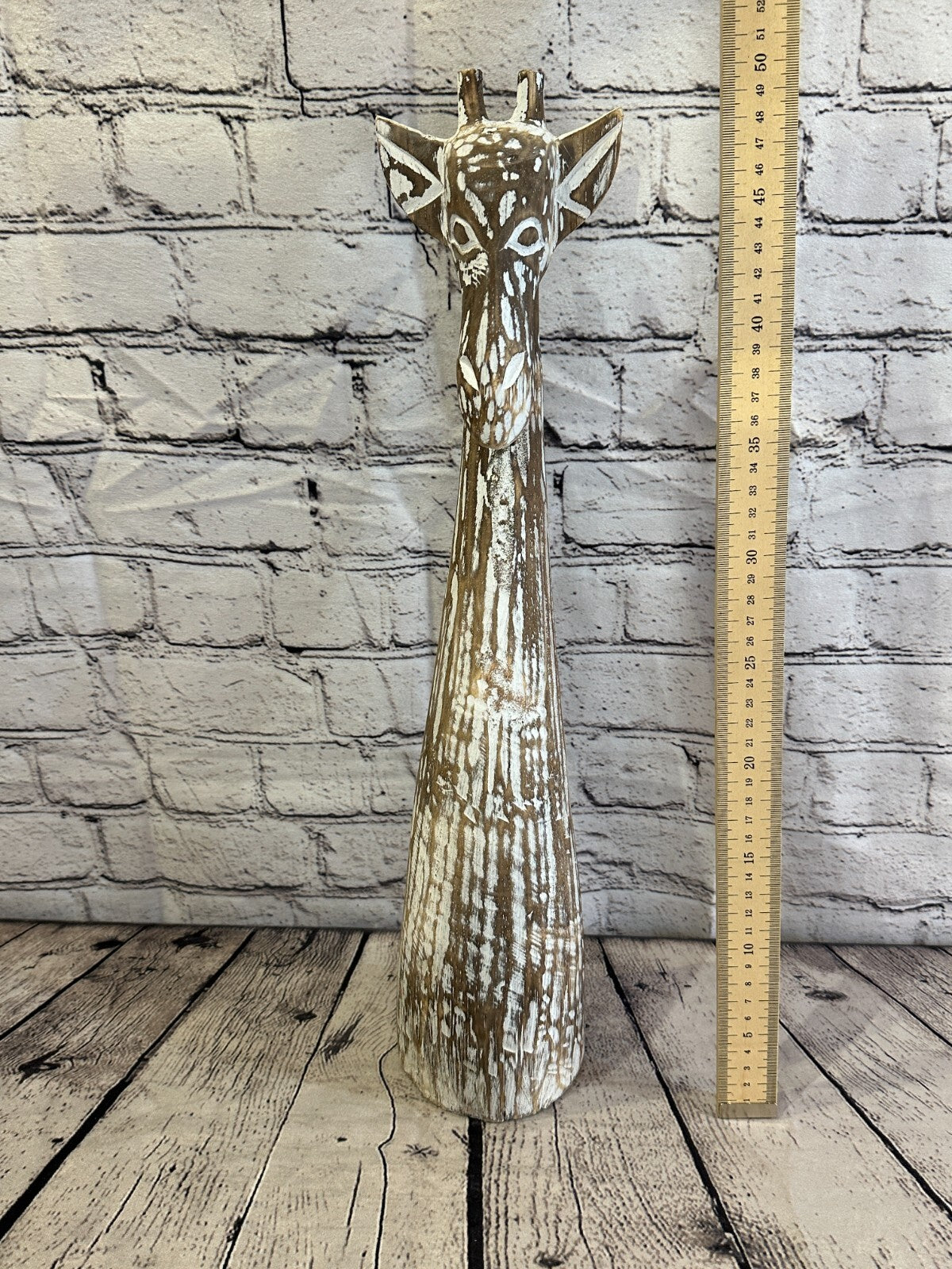 Brown Wooden Giraffe Head With Shabby Pattern 50cm x 10cm Handmade and Fairtrade