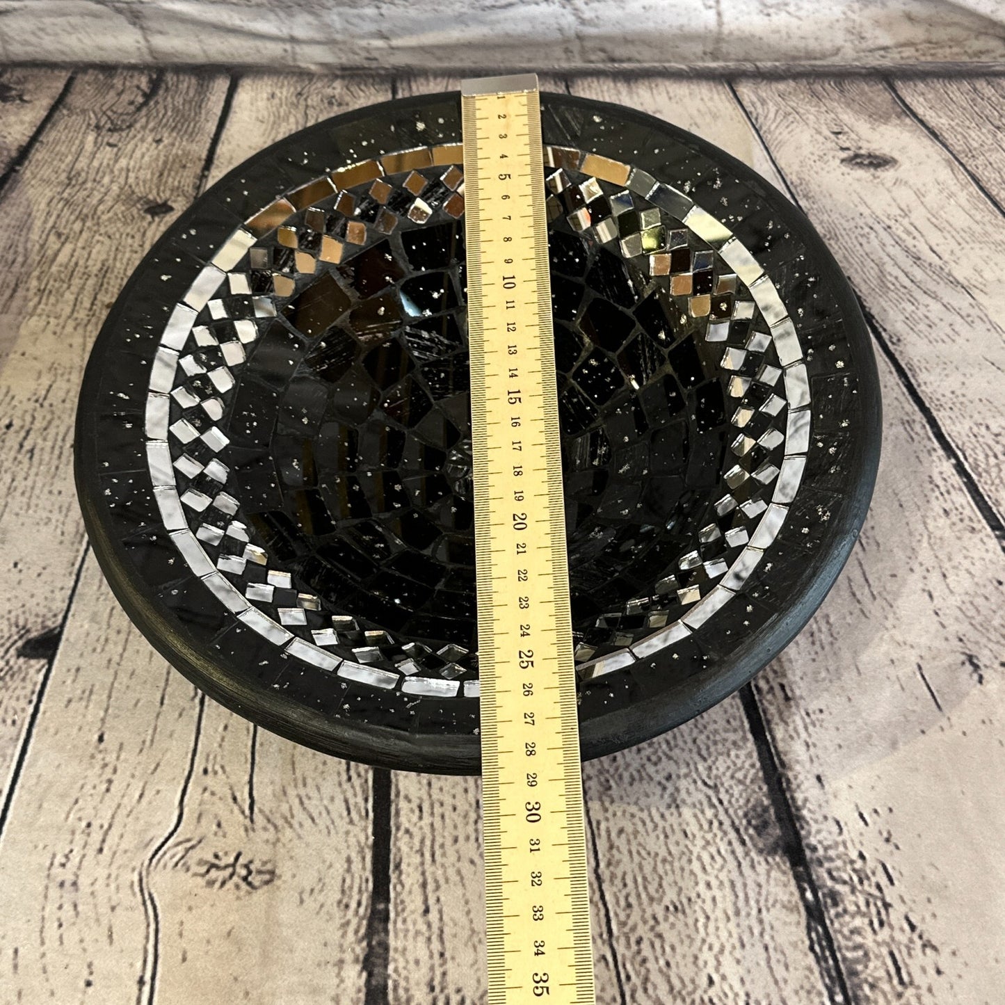 28cm Black Round Mosaic Handmade Ceramic Glass Tile Bowl Fruit