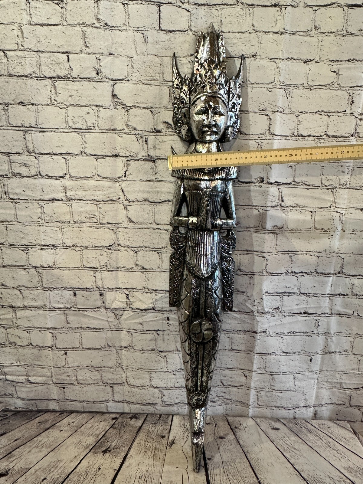 Silver Antique Colour Sita Dewi Bali Rice Goddess Wings Mermaid Wood 100cm Pair