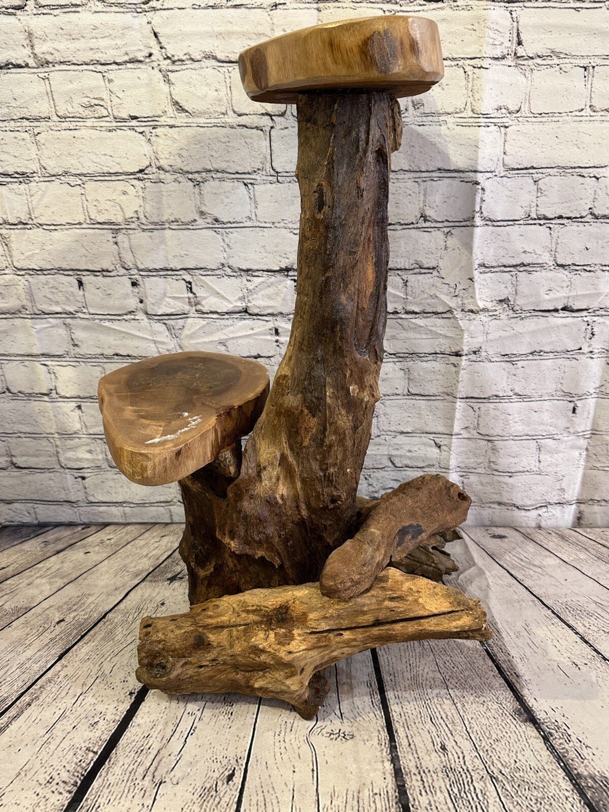 60cm x 25cm Double Teak Root Wood Mushroom Coffee Table Side Home Furniture