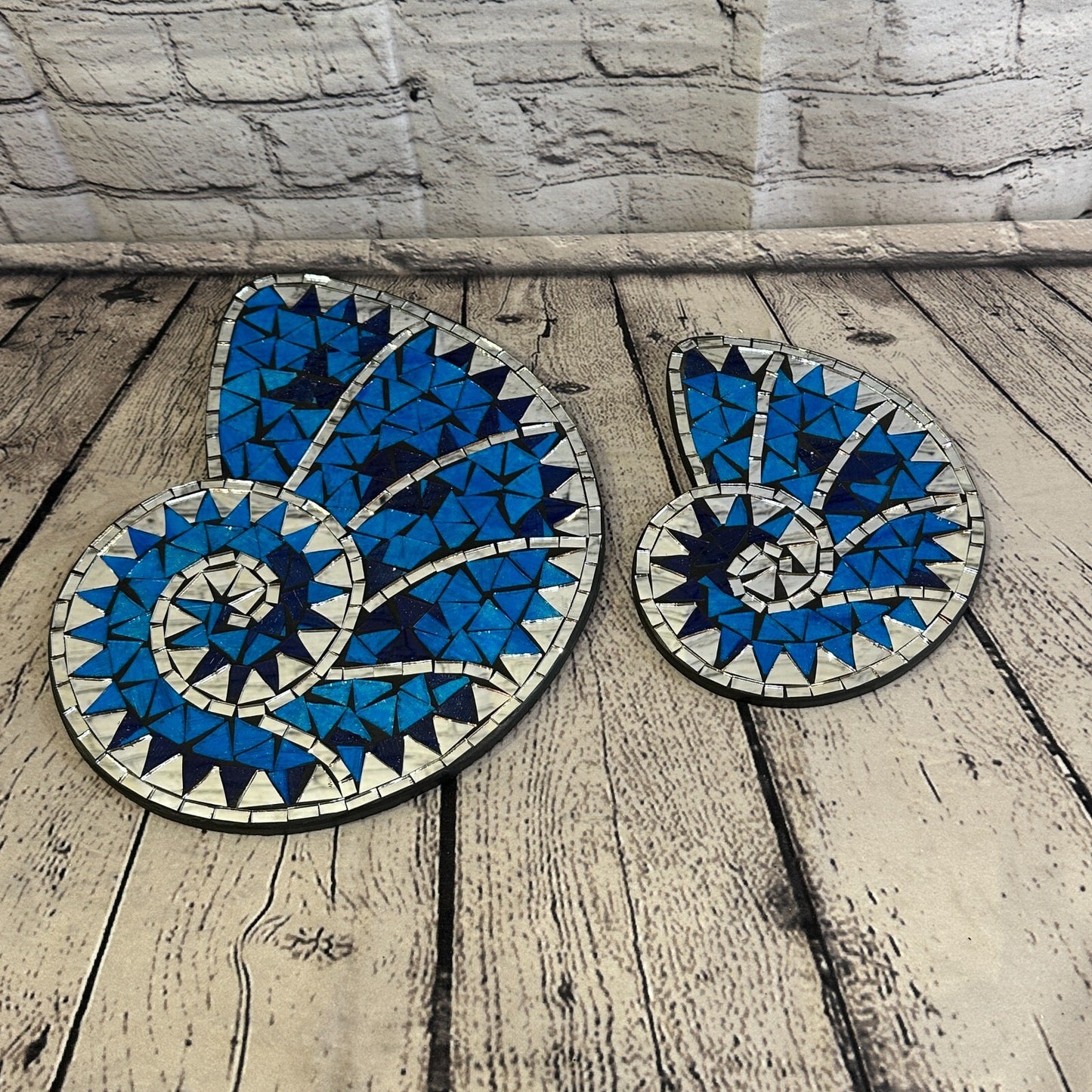 Blue Nautilus Shell Mosaic Tile Wall Mirror 30cm x 25cm Handmade New