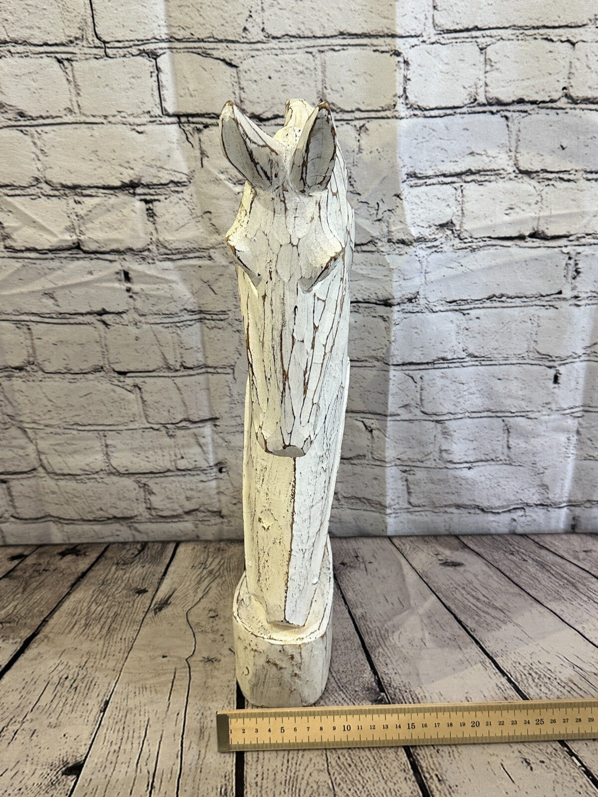 White Wooden 50cm x 25cm Horse Head Bust Hand Carved Wood Sculpture