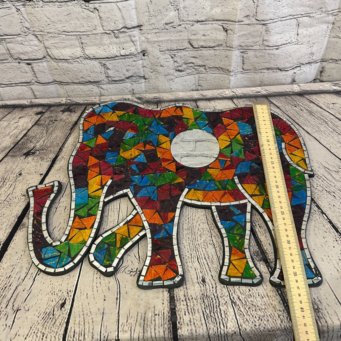 Rainbow Standing Elephant Mosaic Tile Wall Mirror 50cm x 35cm Handmade New