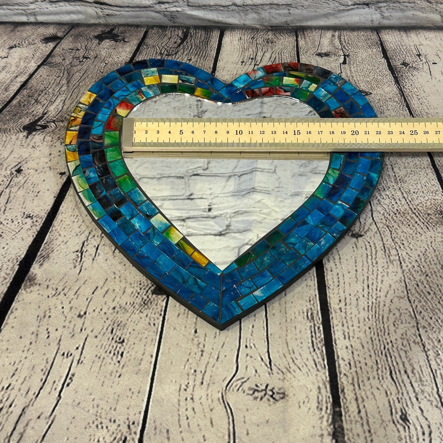 Blue Heart Shape Mosaic Tile Wall Mirror 28cm x 25cm 10 Inches Handmade New