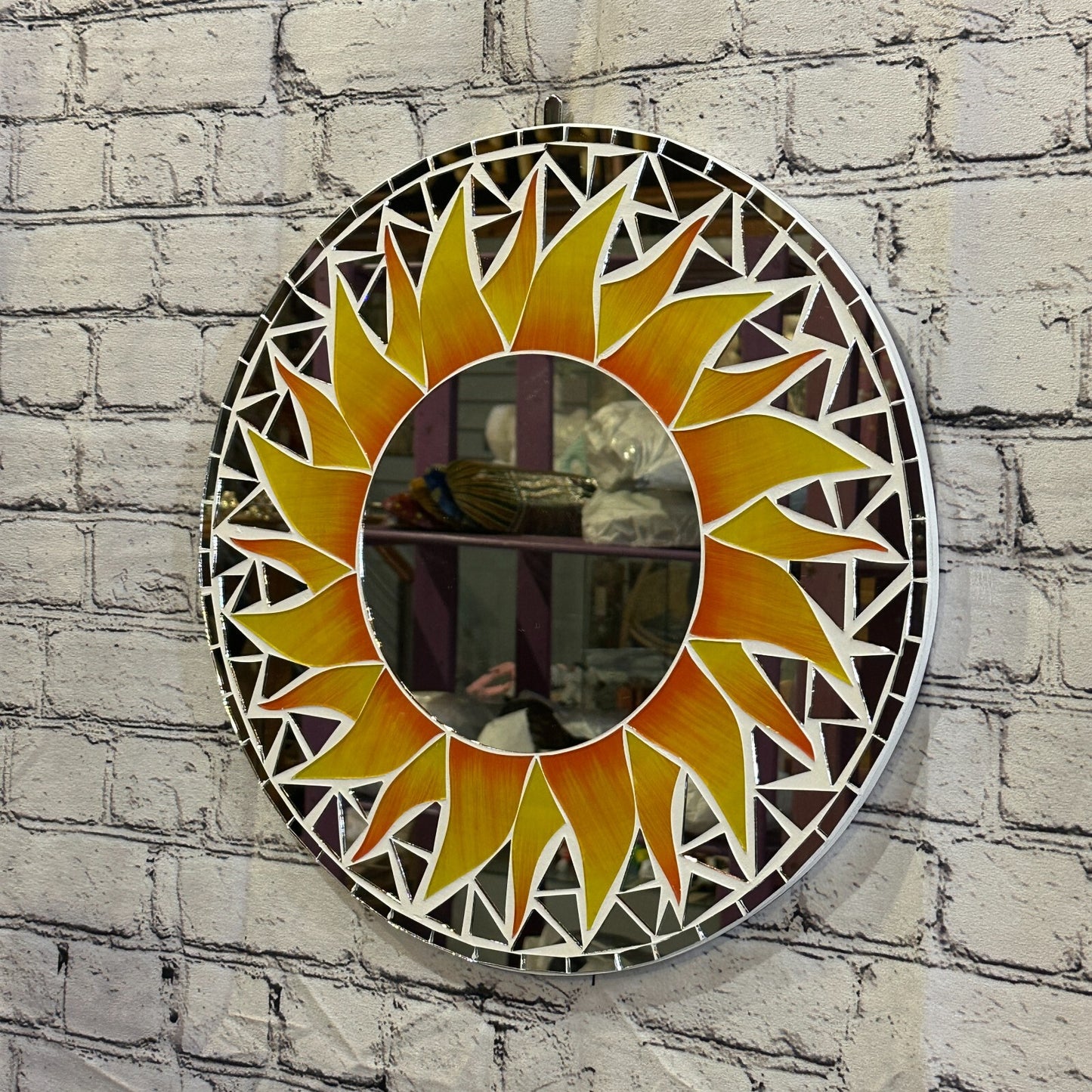 Orange Flame Sun Mosaic Tile Wall Mirror 40cm x 40cm 16 Inches Handmade New