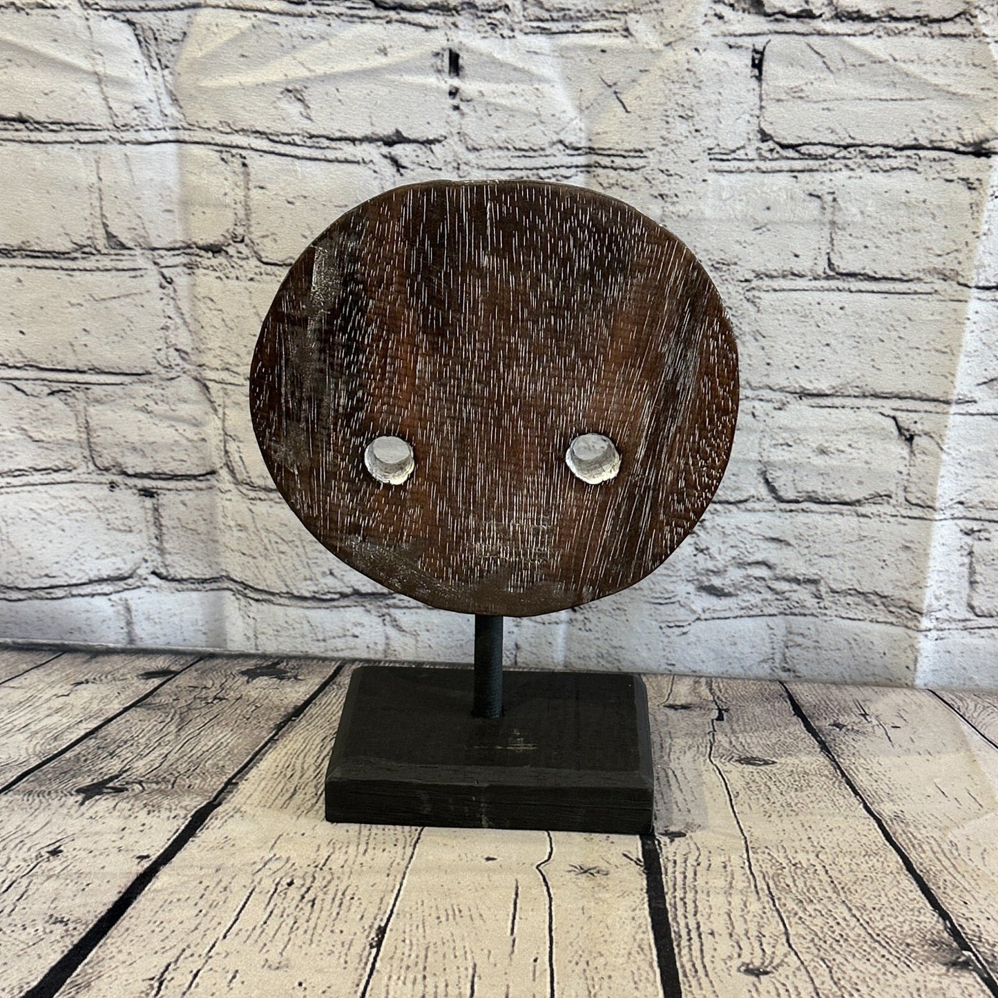 25cm x 20cm Wooden Tribal Primitive Black Mask Stand Sculpture Statue Art