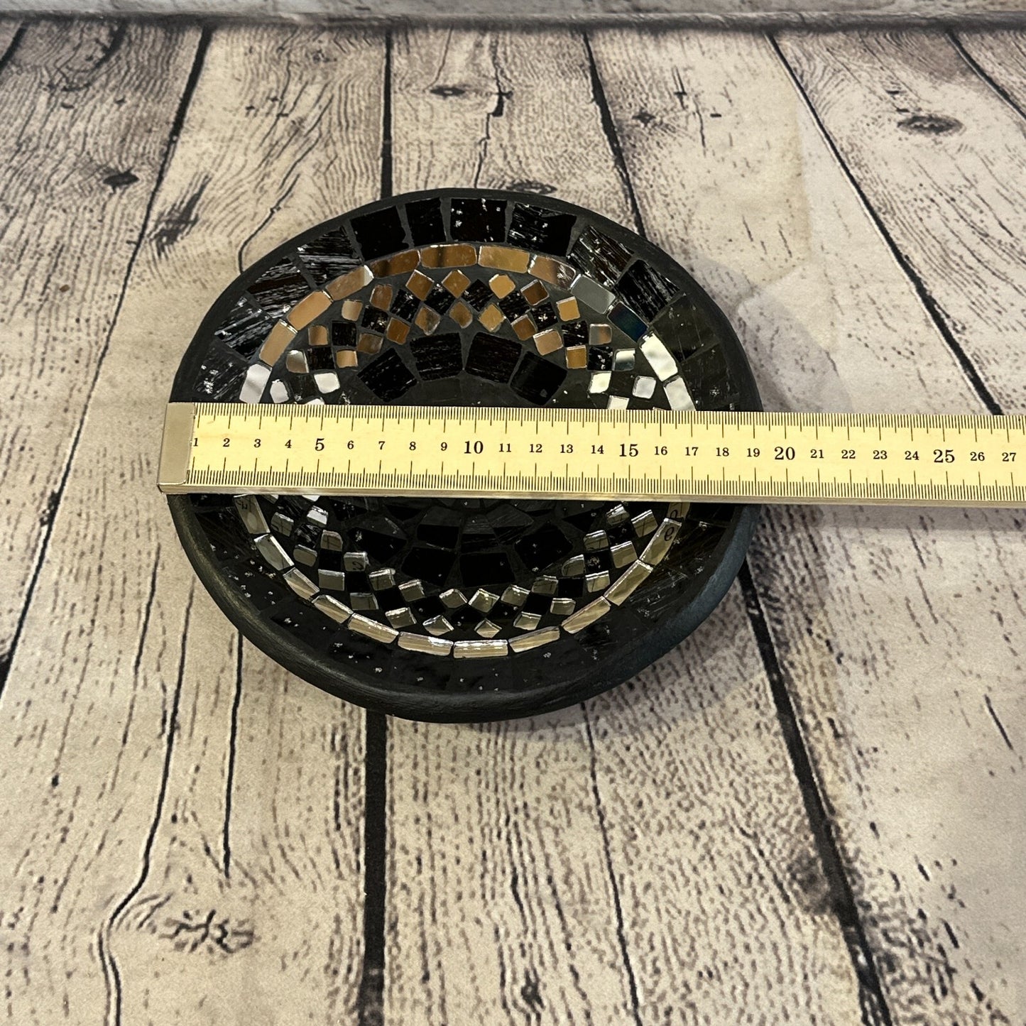 20cm Black Round Mosaic Handmade Ceramic Glass Tile Bowl Fruit