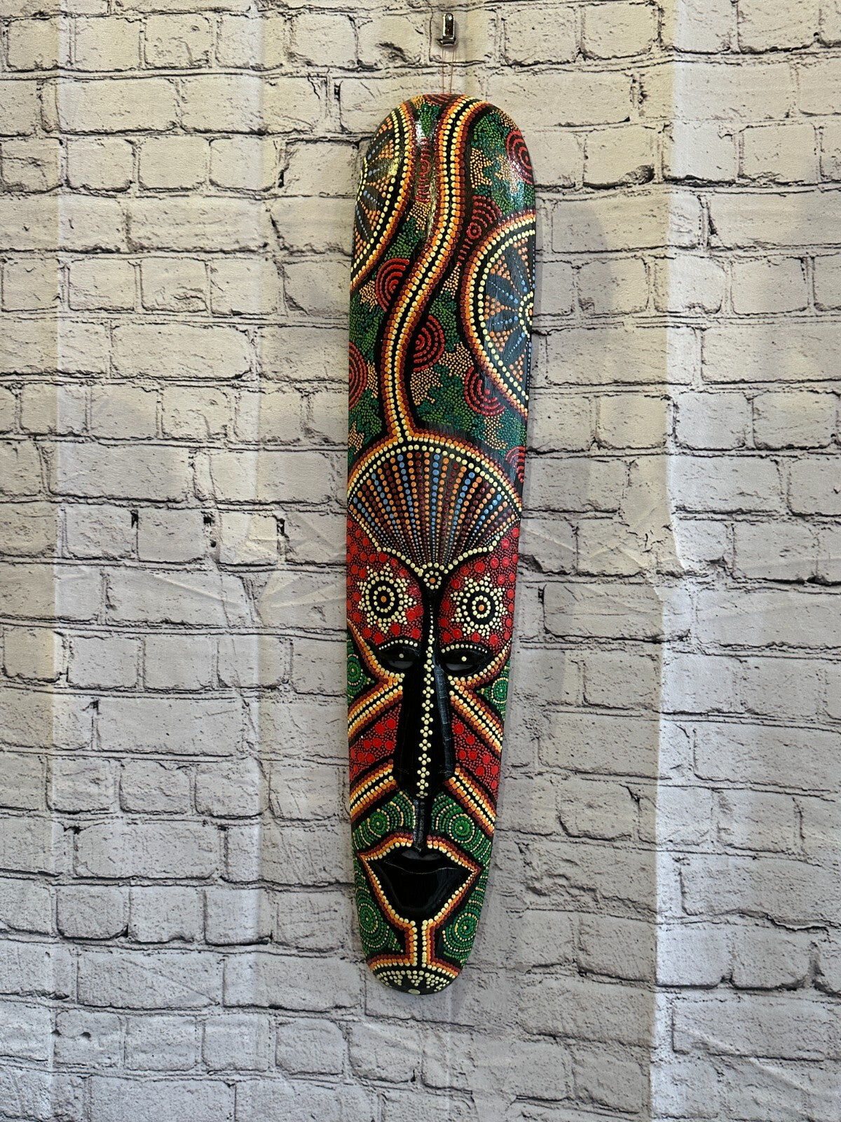 Mask 80cm Carved Wooden Dot Painted Ethnic Tribal Tiki Wall Art Handmade No 2