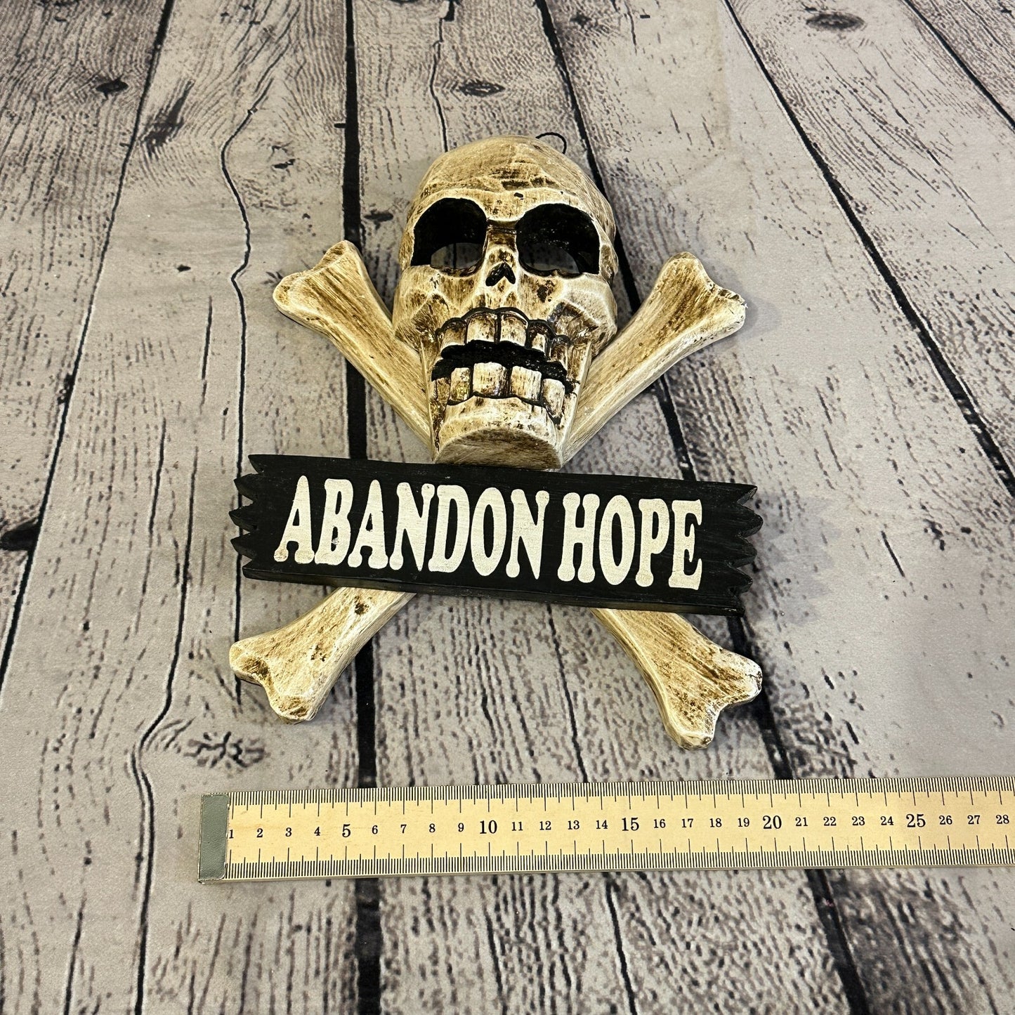 Skull & Crossbones Abandon Hope Pirate Sign Door Plaque 20cm x 20cm Handmade