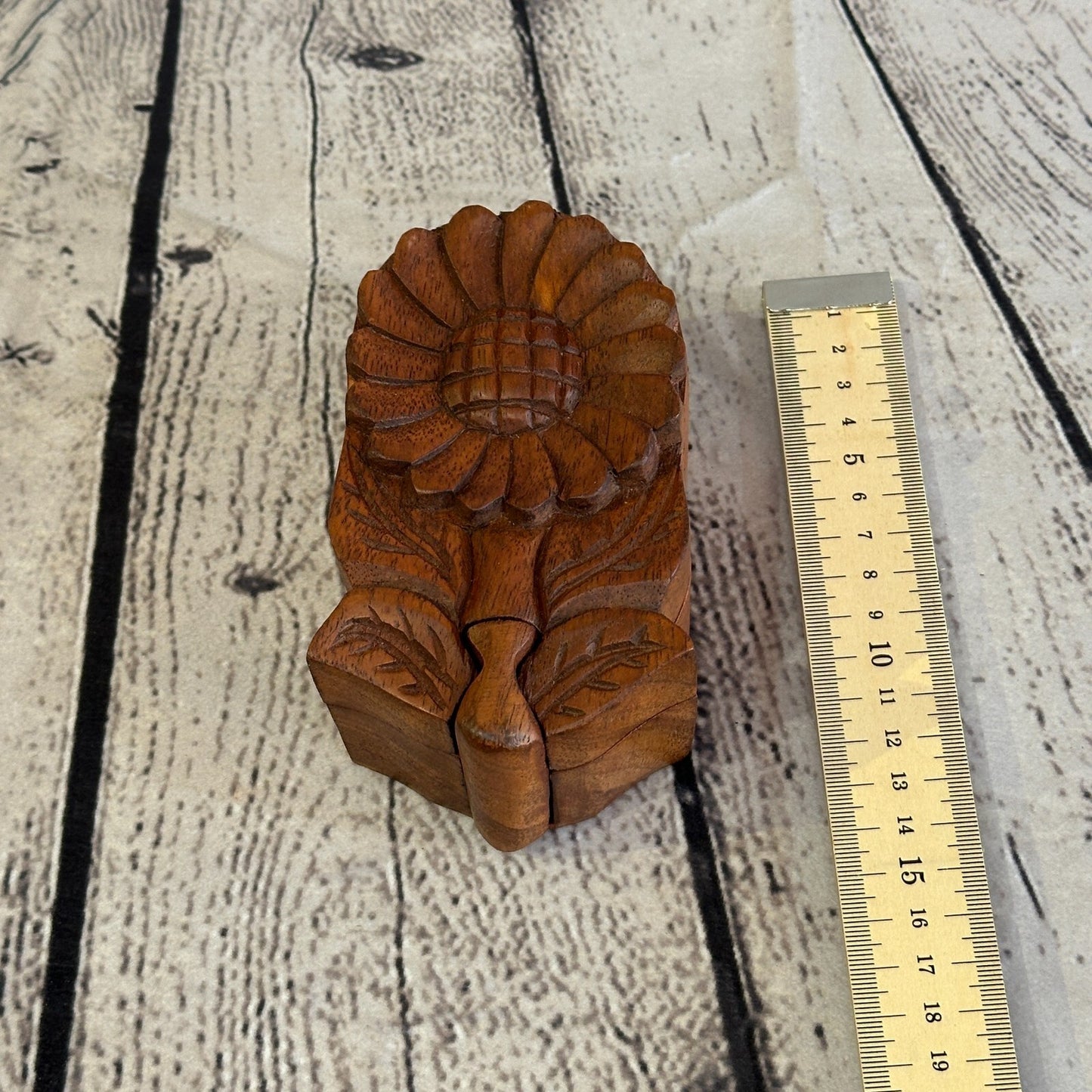 Carved Sunflower Plant 4 Bit Wooden Puzzle Box Secret Box Magic Trinket Handmade