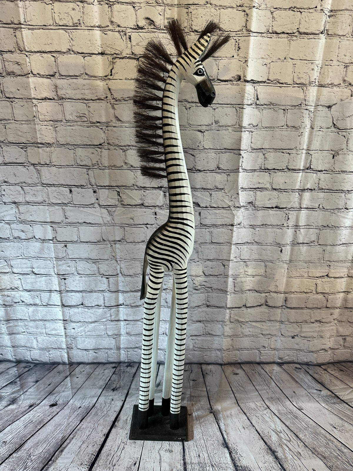 120cm White Black Painted Wood Zebra Tall Statue Wood Modern Hand Carved Painted