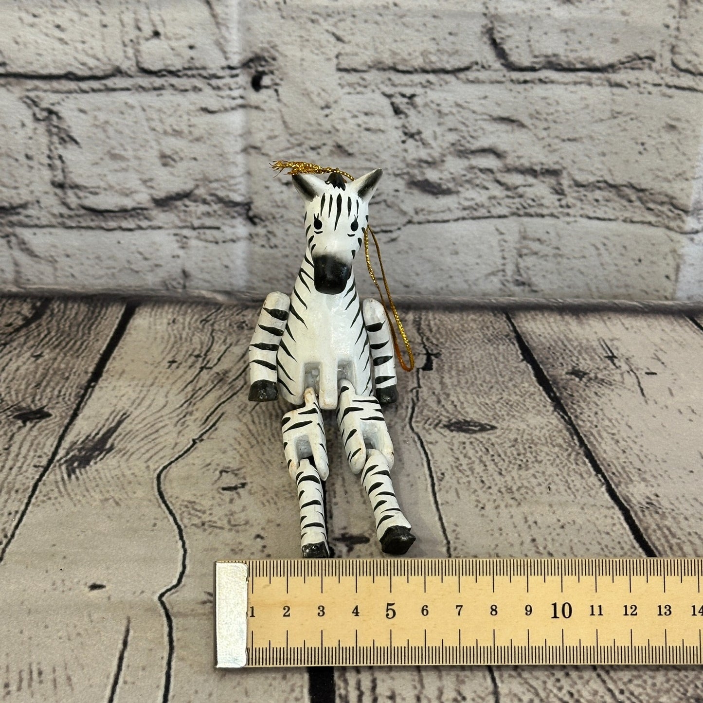10cm Striped Zebra Sitting Animal, Wooden Shelf Ornament Handmade and Fairtrade