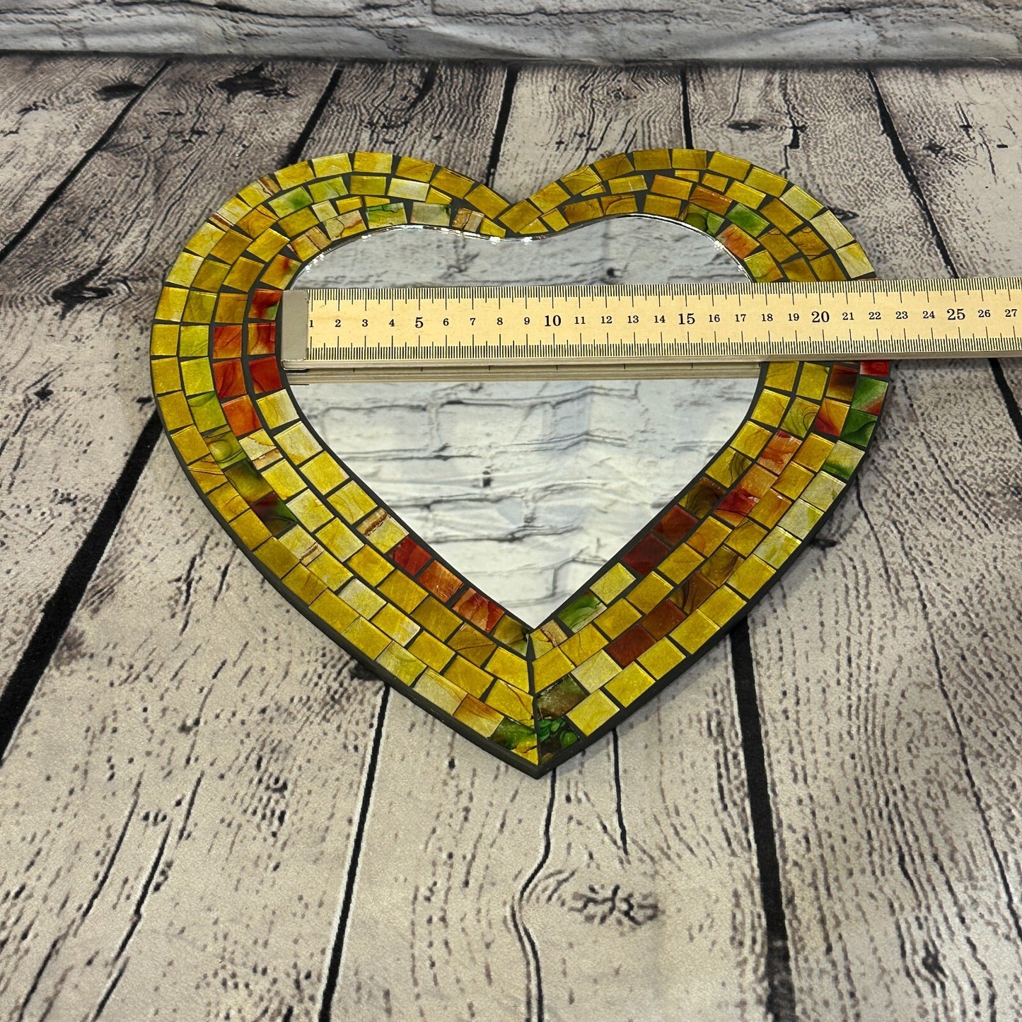 Yellow Heart Shape Mosaic Tile Wall Mirror 28cm x 25cm 10 Inches Handmade New