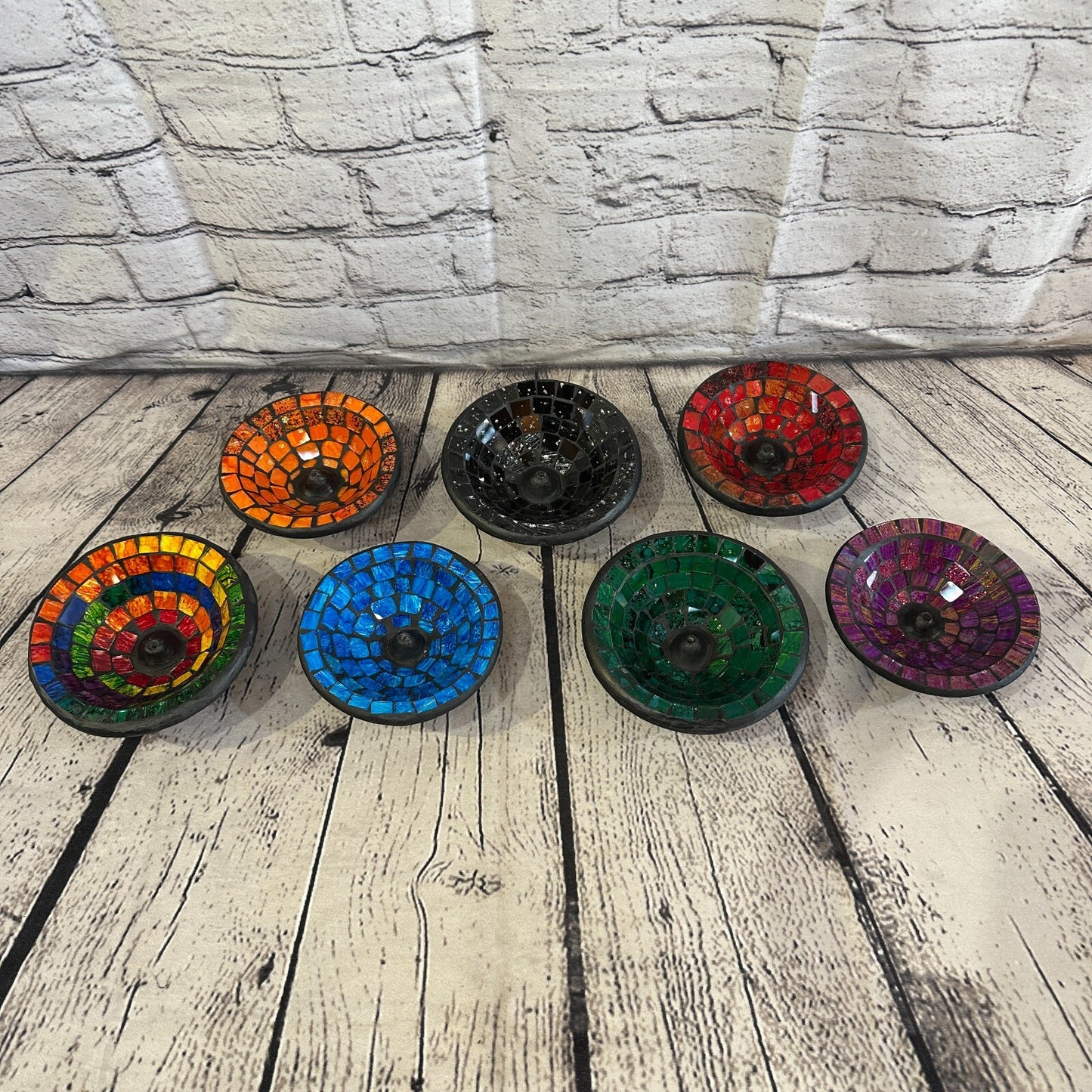 Purple Mosaic Stick Holder Round Plate Buddhism Ash Catcher Joss Cone Insence