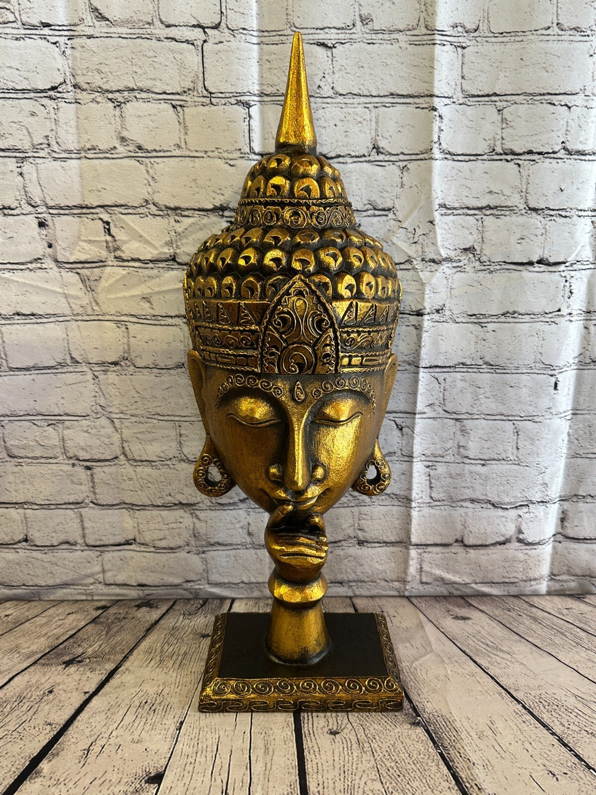 65cm Gold Buddha Head Wooden Standing Statue Figurine Ornament Fair Trade