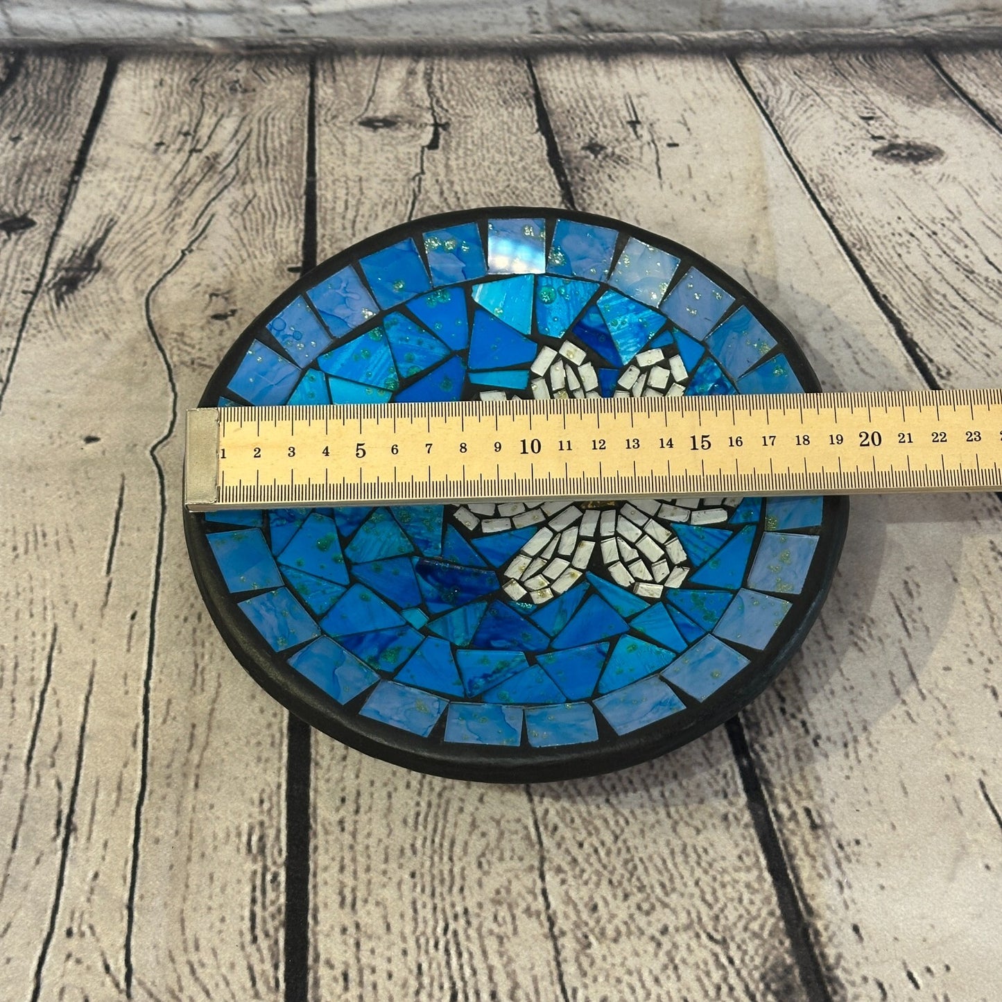 20cm Blue Daisy Flower Round Mosaic Handmade Ceramic Glass Tile Bowl Fruit