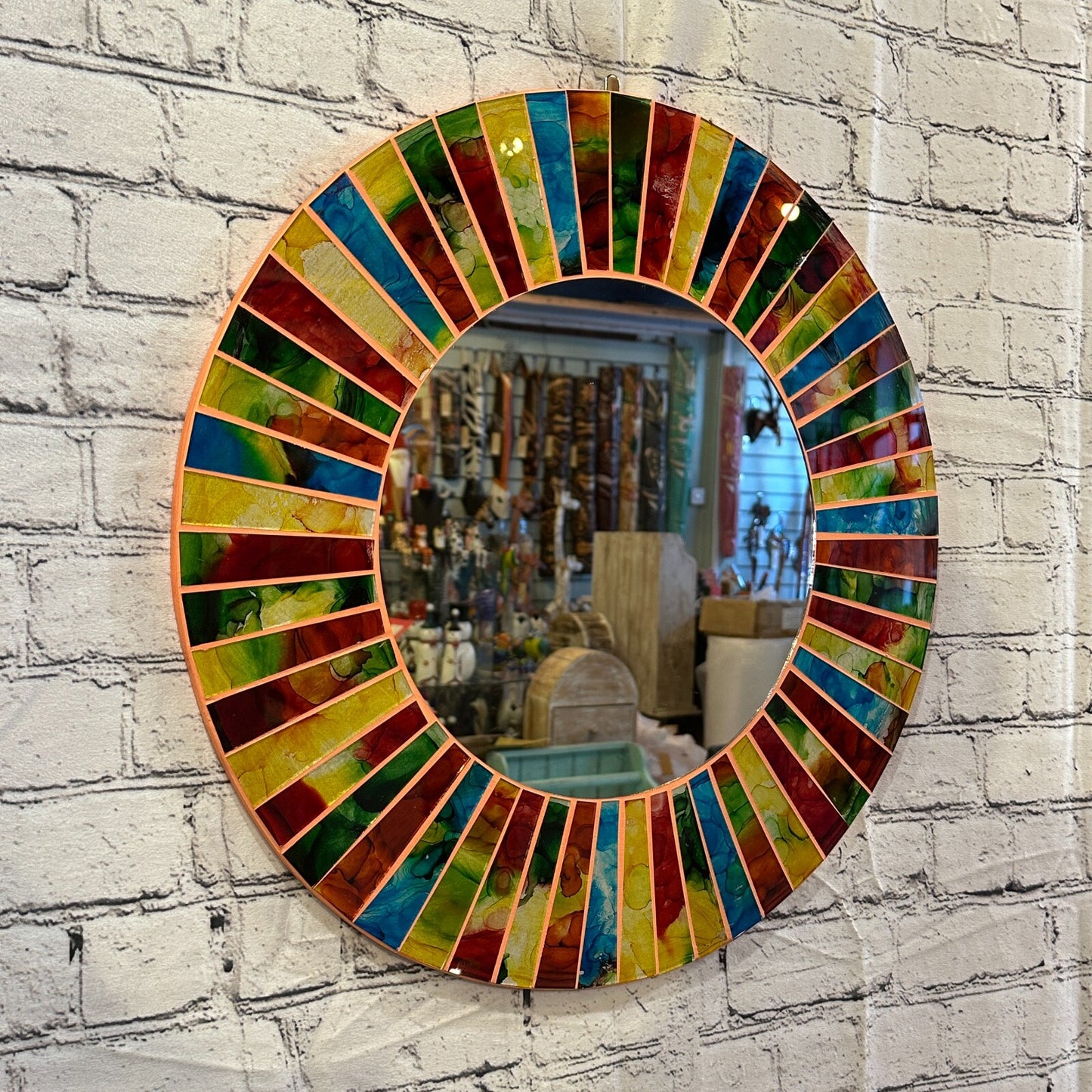 Rainbow Terracotta Line Mosaic Tile Wall Mirror 50cm x 50cm 20 Inches Handmade
