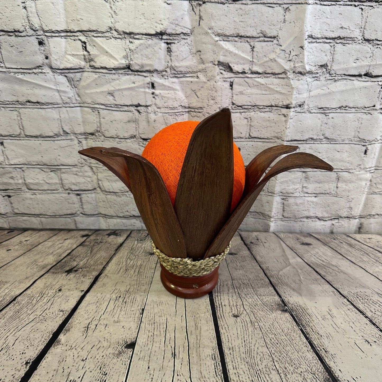 Orange Light Brown Natural 40cm Tall Leaf Lamp Twist LED UK Mains Plug Design 5