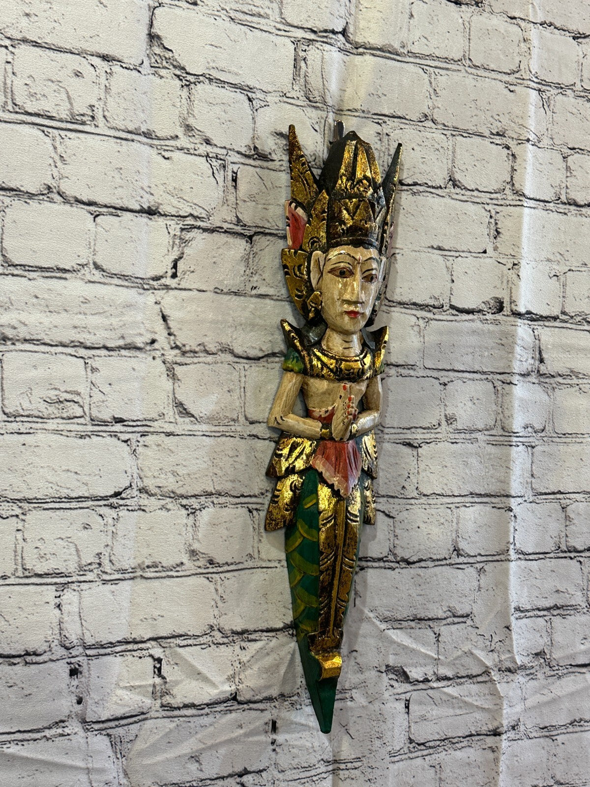 Plain Antique Colour Sita Dewi Bali Rice Goddess Wings Mermaid Wood 50cm Pair
