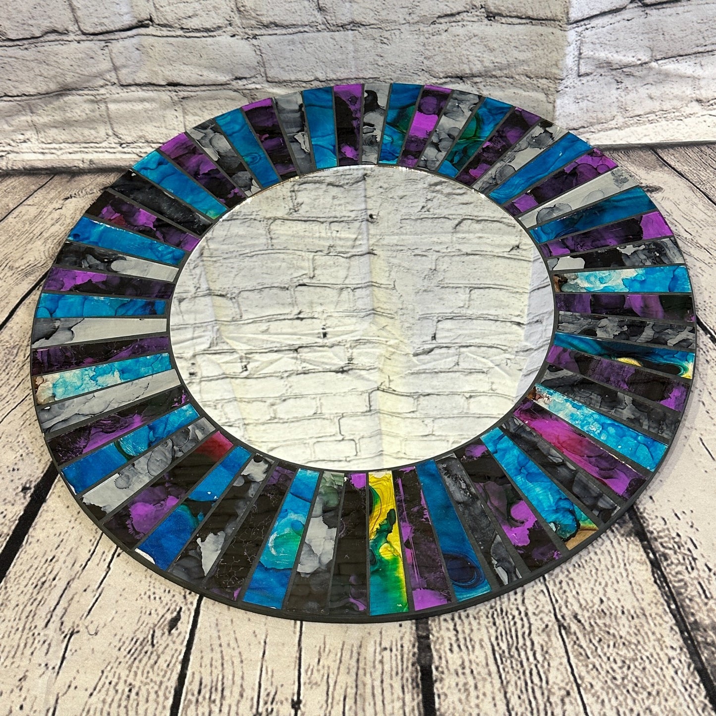 Purple Blue Line Mosaic Tile Wall Mirror 50cm x 50cm 20 Inches Handmade New