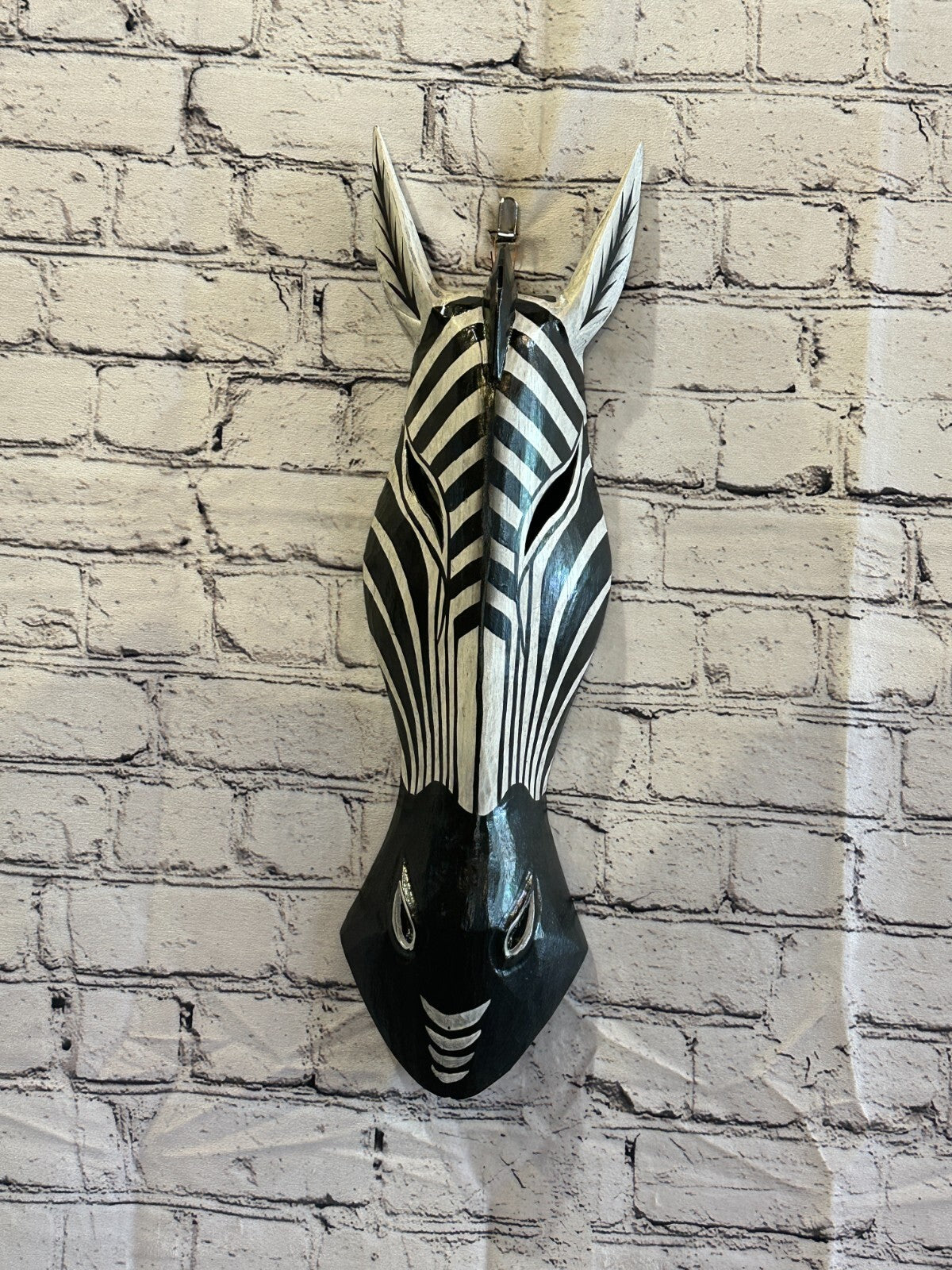 50cm Stripe Zebra Hand Carved Fair Trade Wooden Animal Wall Art Wall Hang Mask