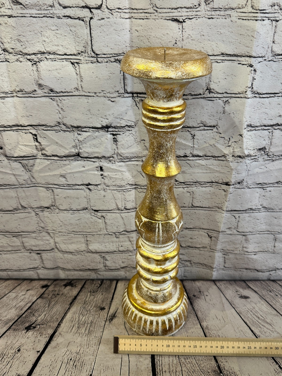 50cm Gold Tall Candlestick Shabby Chic Distressed Solid Column Candle Holder