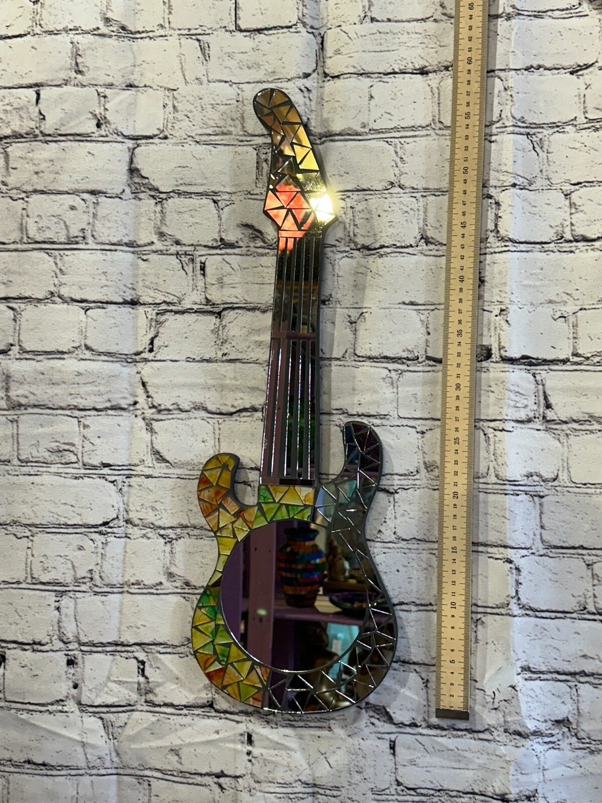 Yellow Guitar Mosaic Tile Wall Mirror 60cm x 20cm 24 Inches Handmade New