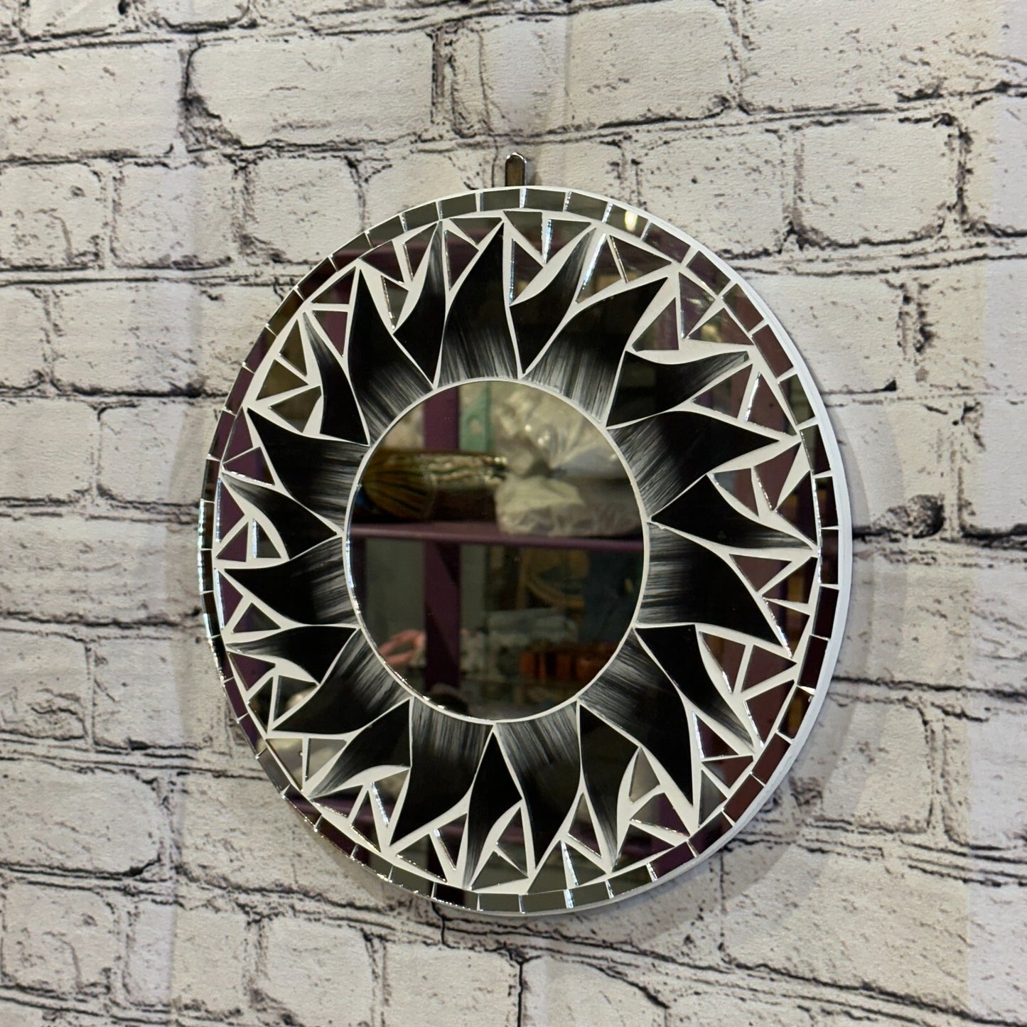Black Flame Sun Mosaic Tile Wall Mirror 30cm x 30cm 12 Inches Handmade New