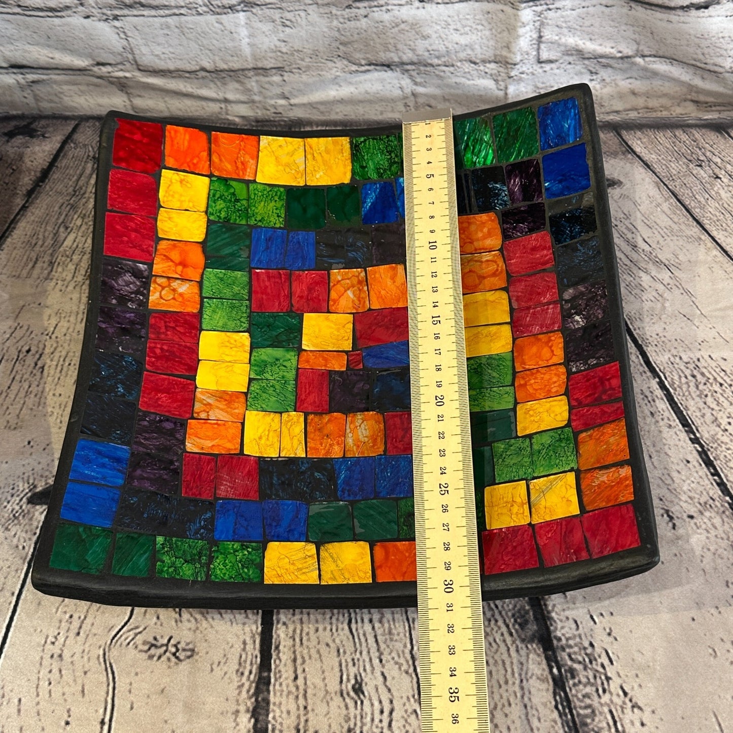30cm Rainbow Blocks Square Mosaic Handmade Ceramic Glass Tile Bowl Fruit