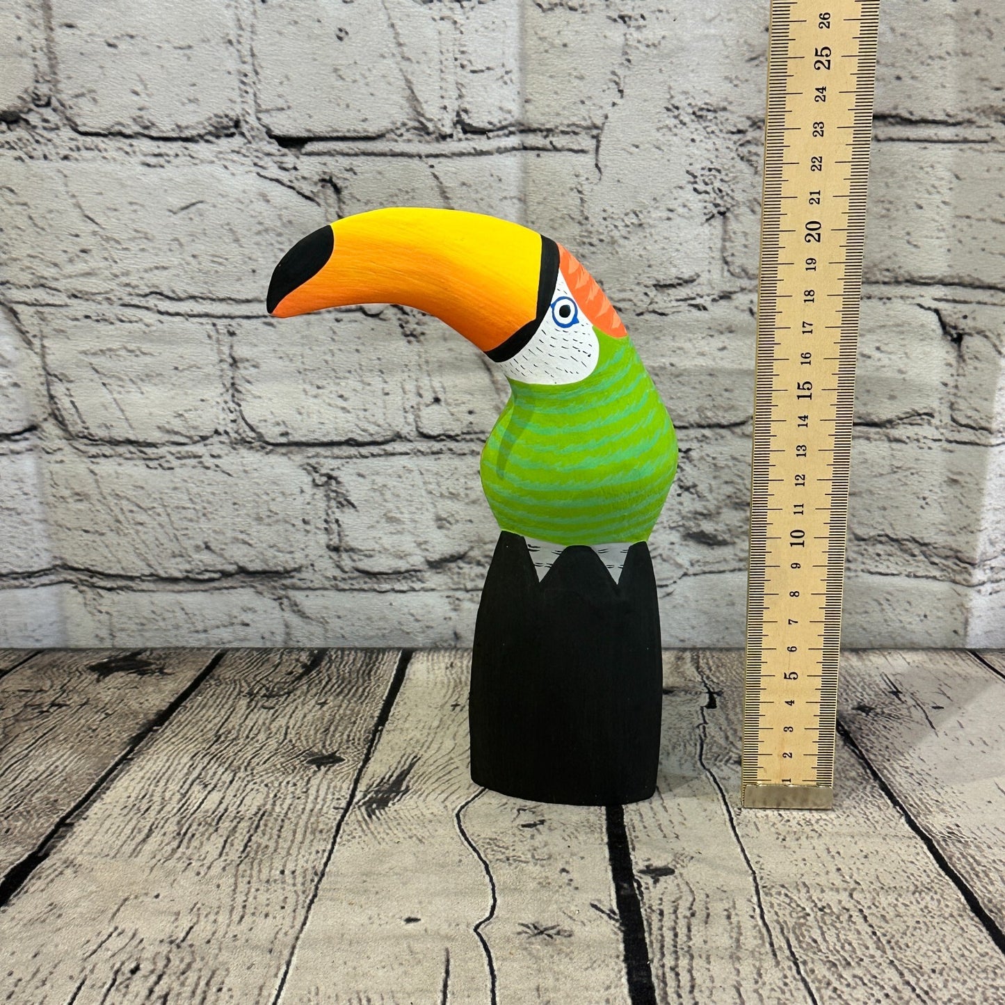 20cm Green Toucan Bird Ornament Statue Fair Trade Hand Made Carved Wood