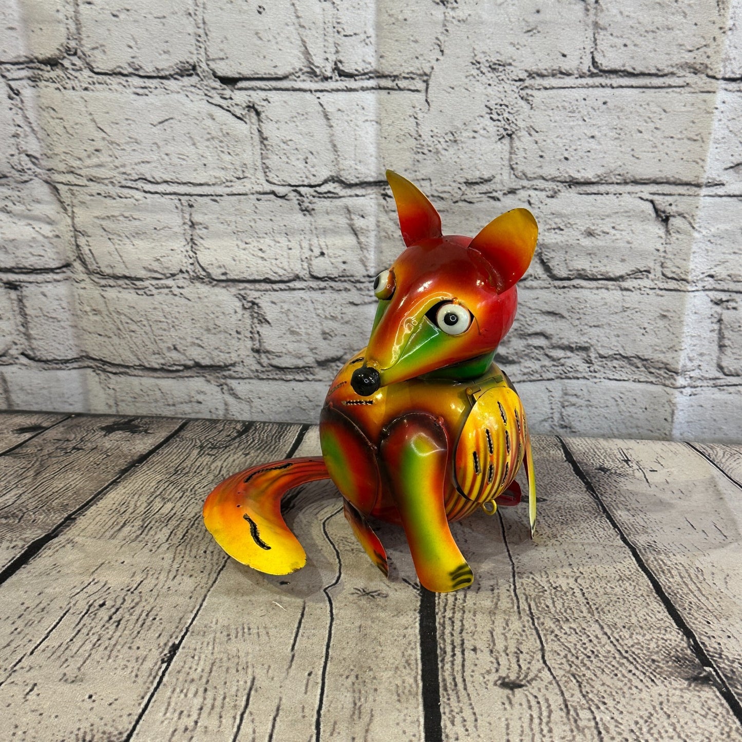 18cm x 14cm Orange Colour Fox Cartoon Ornament Painted Statue Candle Holder