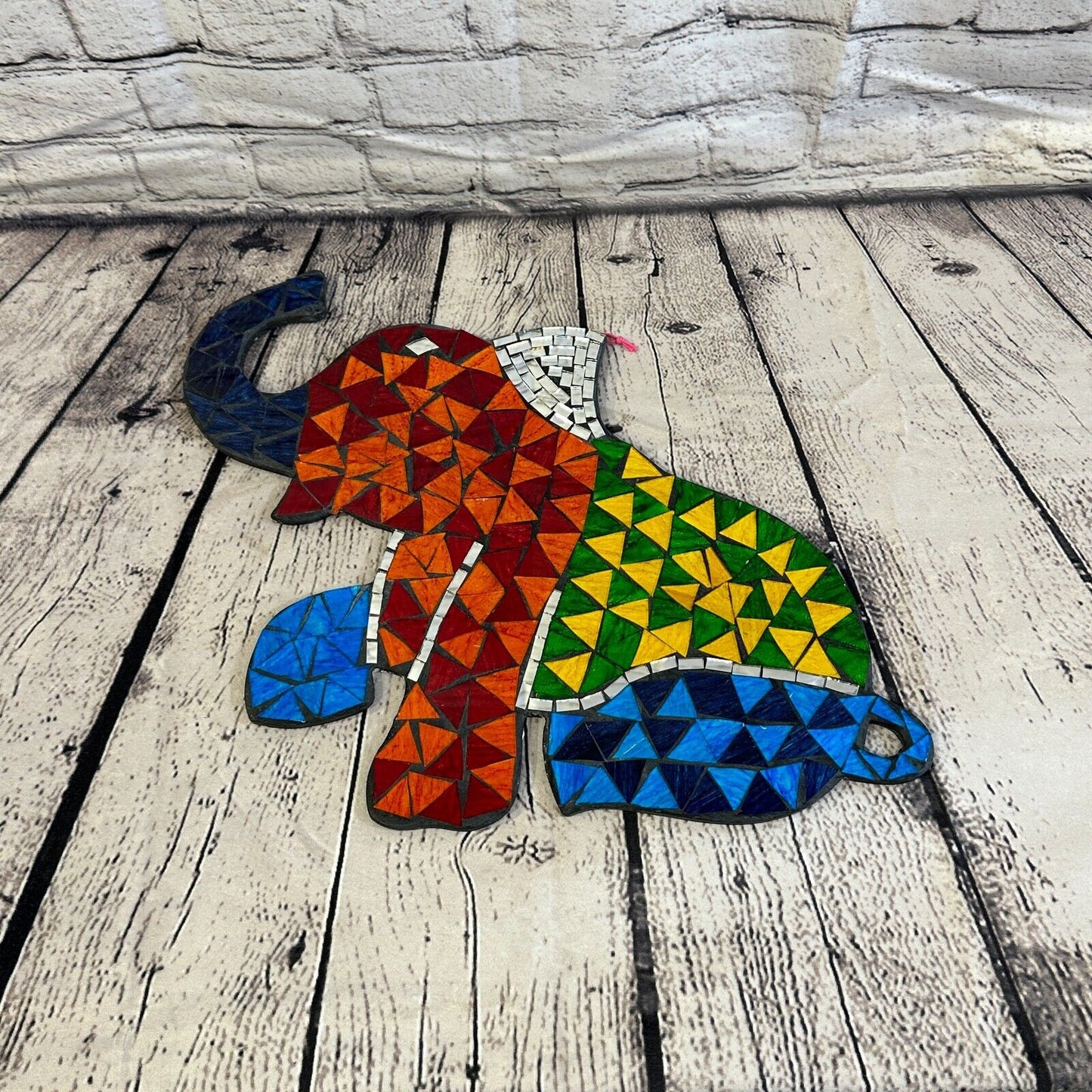 Rainbow Sitting Elephant Mosaic Tile Wall Mirror 40cm x 30cm Handmade New