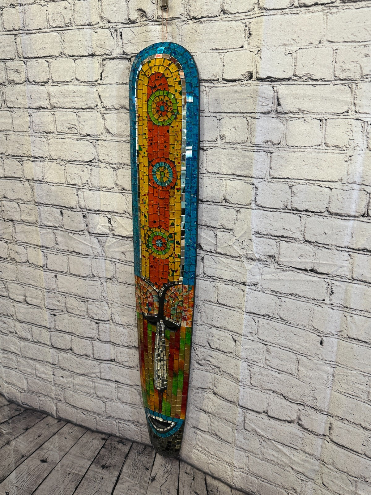 100cm Mosaic Mirror Mask Carved Painted Ethnic Tribal Wall Art Handmade Design 2