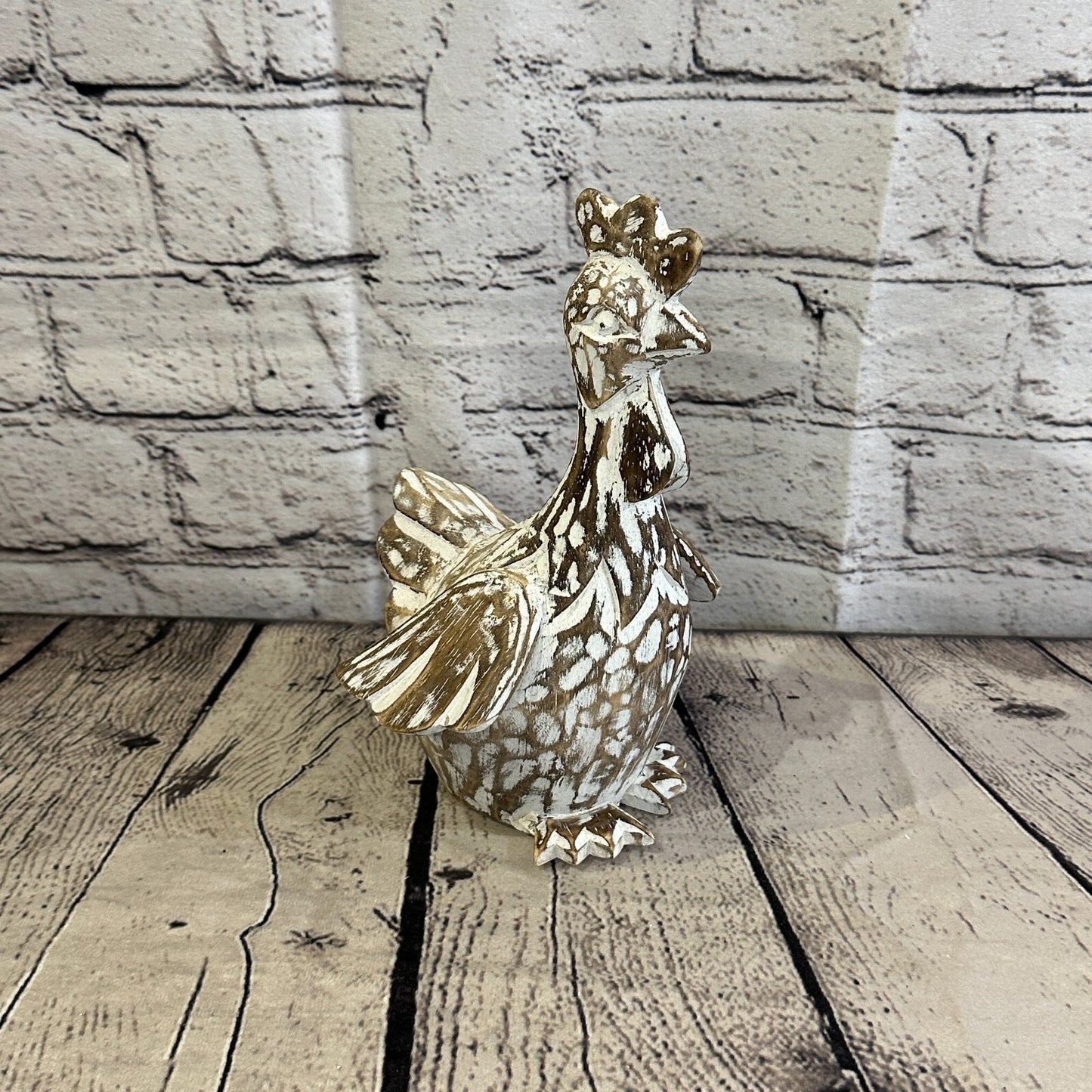 20cm x 10cm Brown Shabby Wooden Rooster Cockerel Retro Collectable Hand Carved