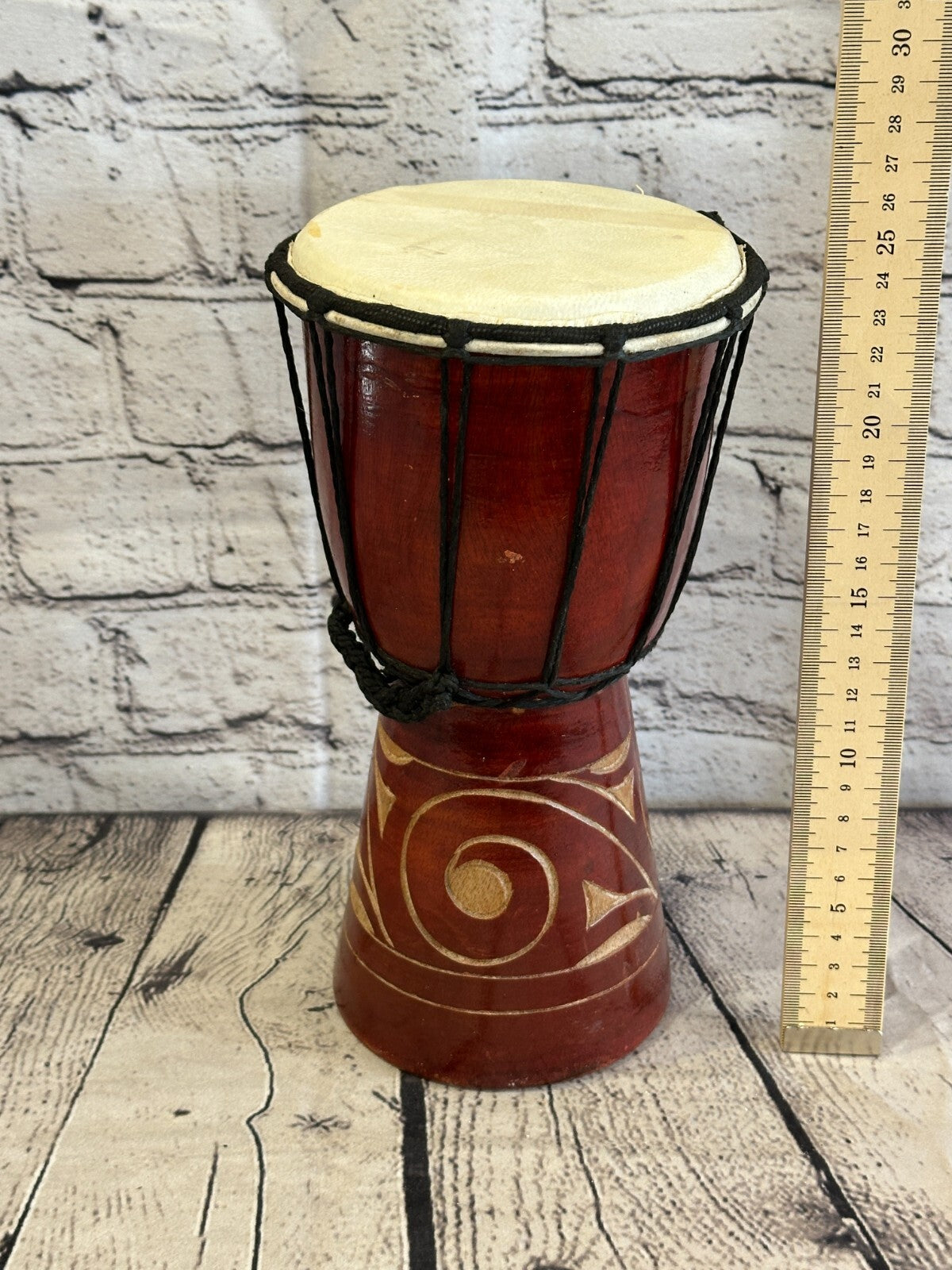 25cm Carved Wooden Djembe Bongo Painted African Influenced Drum High Handmade
