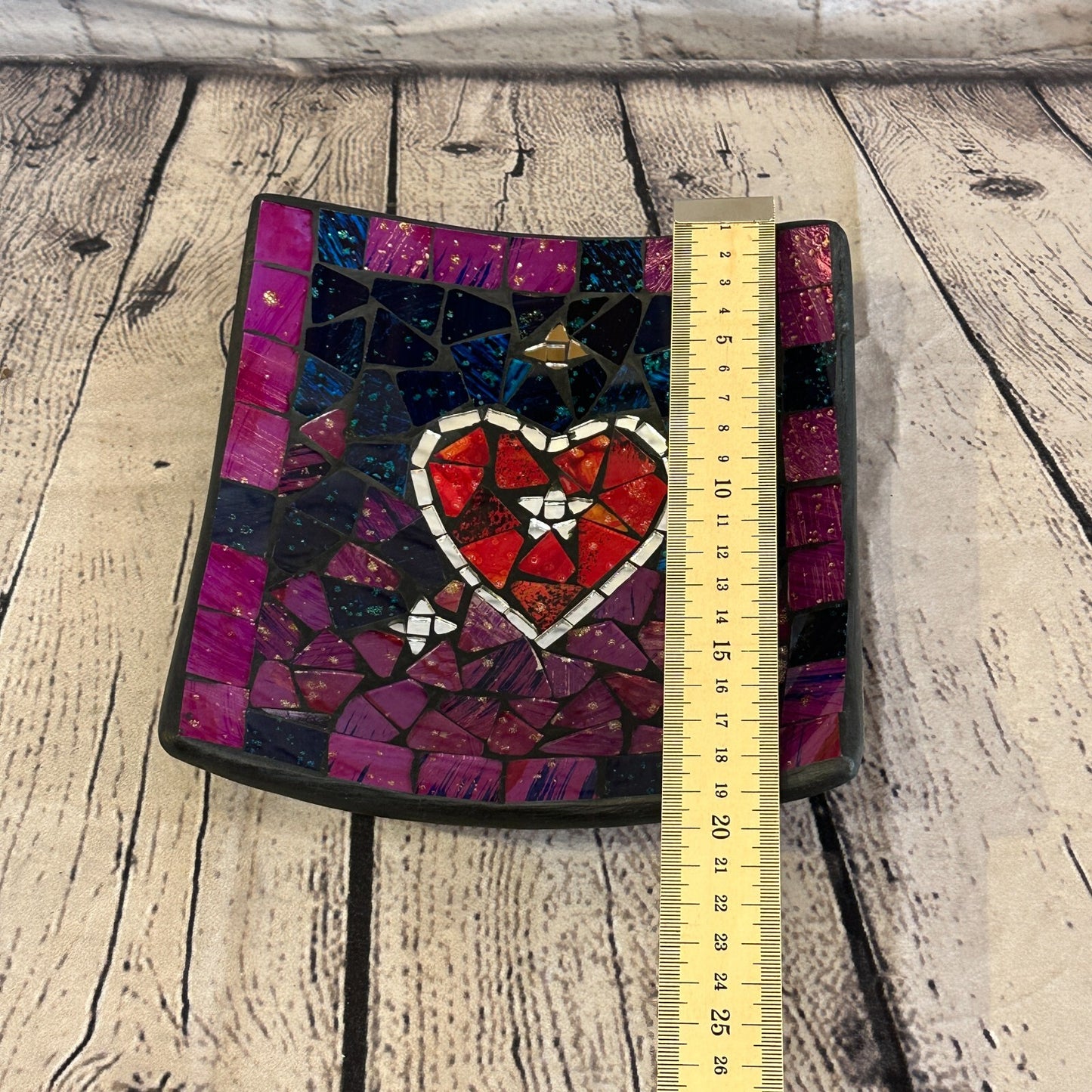 20cm Purple Red Heart Square Mosaic Handmade Ceramic Glass Tile Bowl Fruit