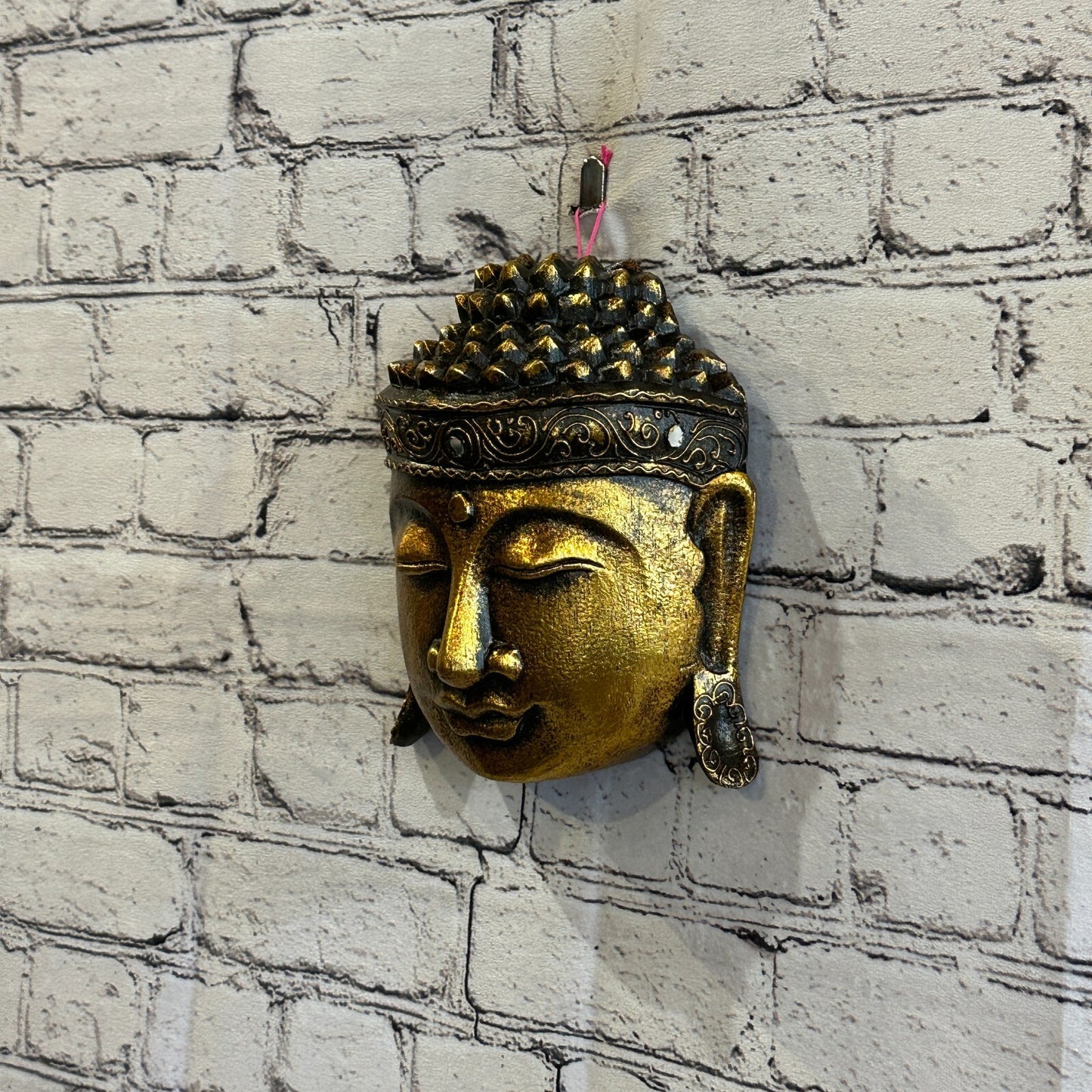 20cm Gold Buddha Head Mask Wooden Hanging Statue Figurine Ornament Fair Trade