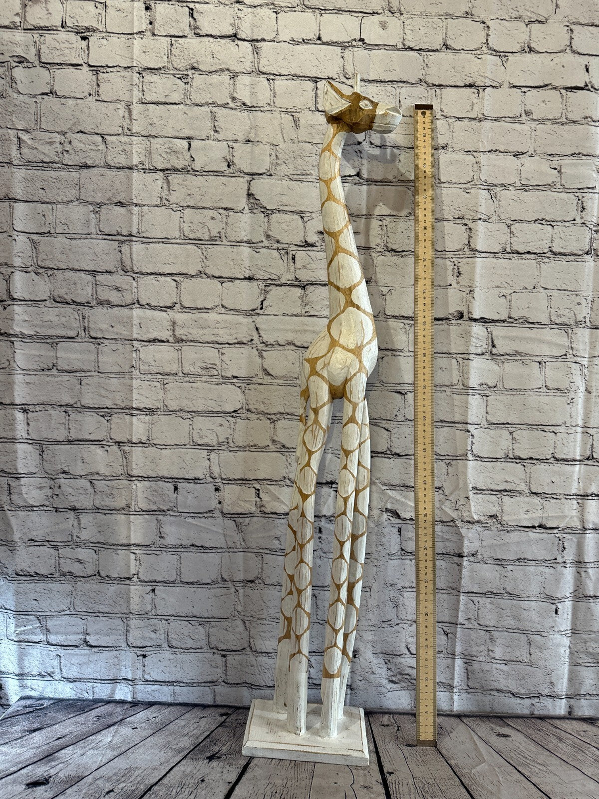 100cm White Dot Painted Wood Giraffe Tall Statue Wood Modern Hand Carved Painted