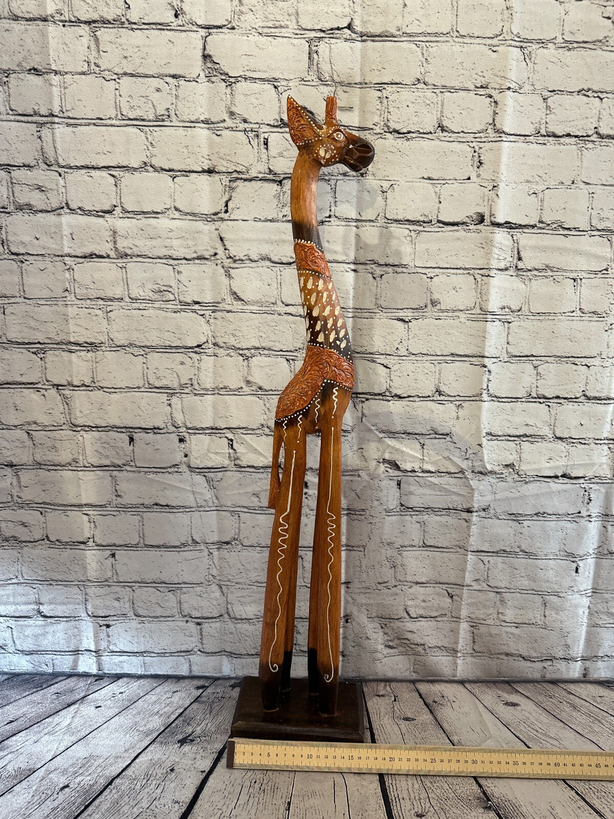80cm Brown Painted Wood Giraffe Tall Statue Wood Modern Hand Carved Painted